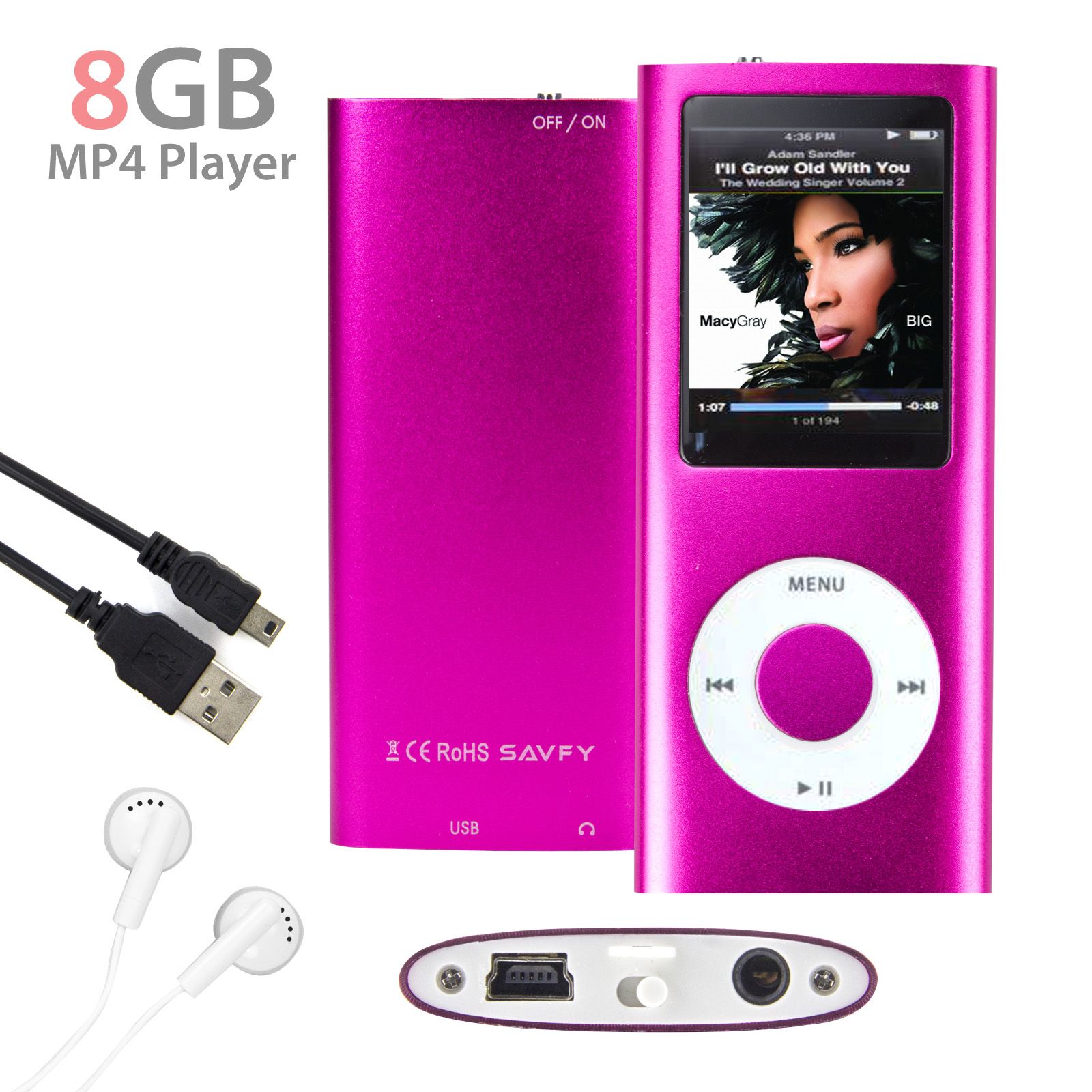 Artrip 8GB MP3/MP4 Player (Pink) - Video, Radio, Music & Games + Earphones + USB Cable + Case