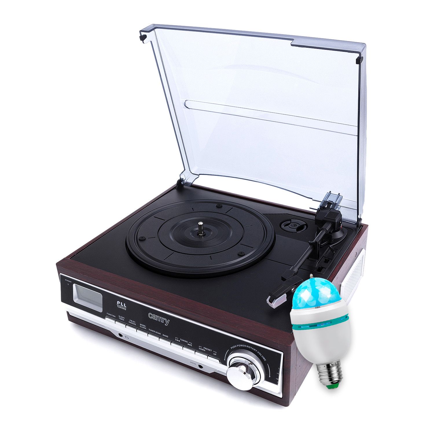 Pickering Platino Vinilo Turntable CR1113 con Radio, Altavoz Integrado, Reloj y Temporizador, DIAMS LED