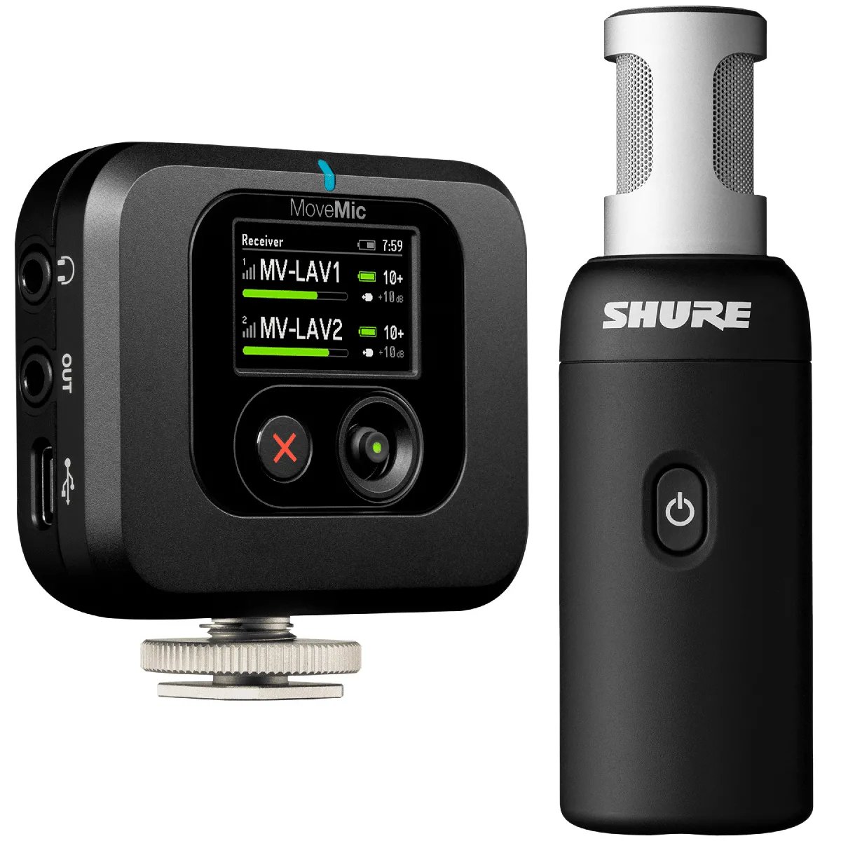 Shure MoveMic 88+ Kit - Black - Stereo Microphone - USB - Wireless - Cardioid Directionality - Black