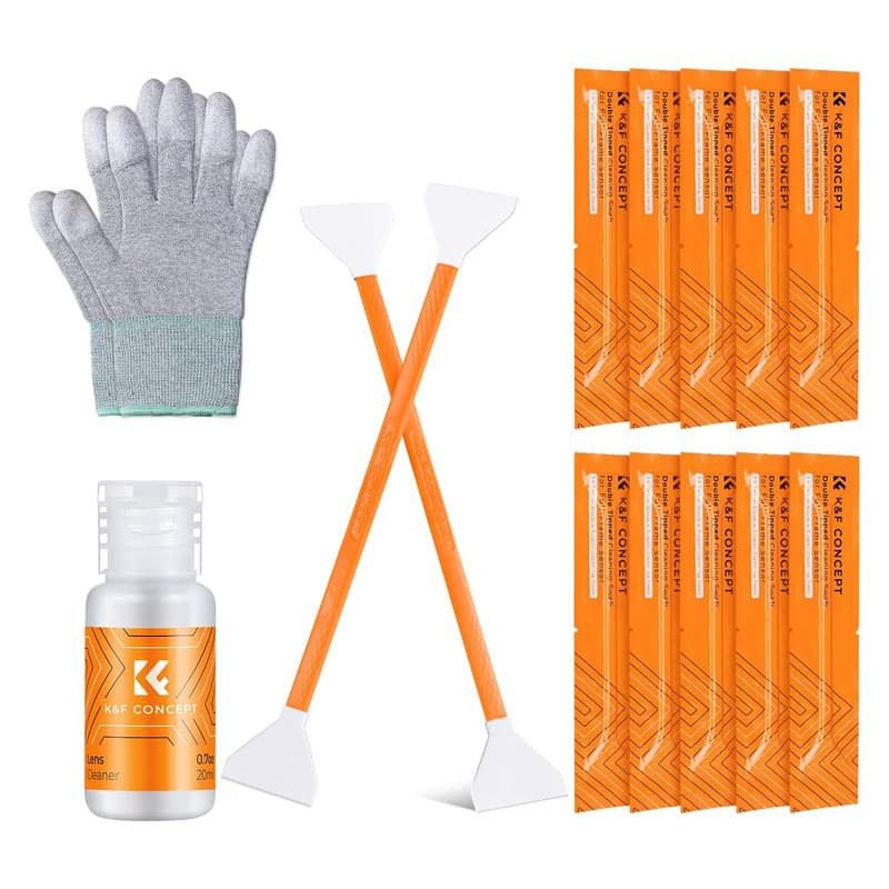 K&F 24mm Cleaning Kit (10 Cleaning Sticks, 20ml Cleaning Solution) with Gloves