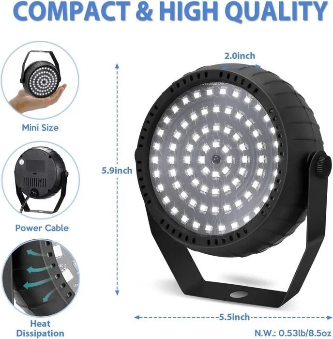 Audio Club Mini Strobe Light - 54 LEDs - Remote Control - Sound-Activated Mode