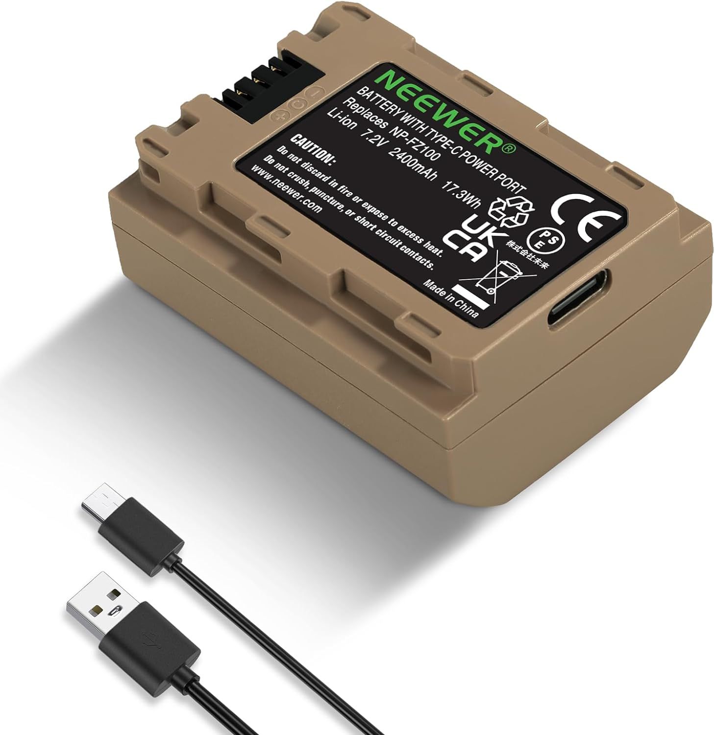 Batterie Neewer NP-FZ100 2400 mAh pour Sony A7R IV, A7S III, A7C, ZV-E1, FX3, FX30, A1, A9, A9 II, A6600