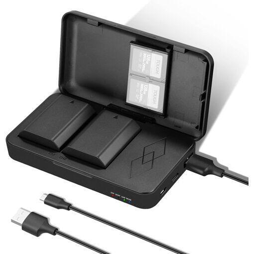 Kit de 2 cargadores de batería NP-FZ100 Neewer y estuche de carga USB doble para cámaras Sony ZV-E1, FX3, FX30, A1, A9 II, A7R V, A7R IV, A7S III, A7 IV, A6600, A7C