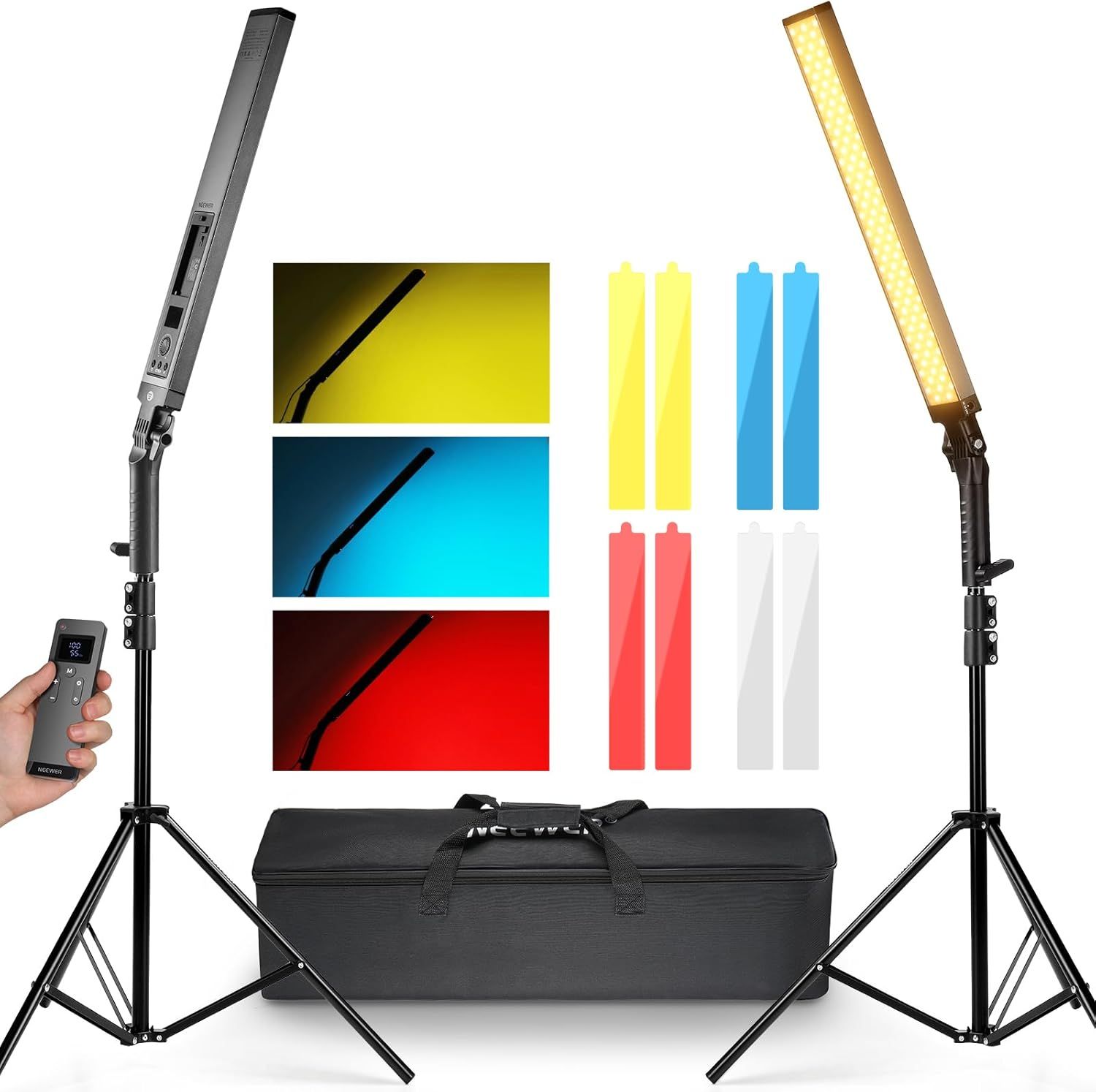 Kit de luz LED para video Neewer mejorado, control remoto de 2.4G con iluminación de intensidad variable 3200K-5600K CRI97+, trípode/filtro/bolsa para YouTube y fotografía, BH20B Negro