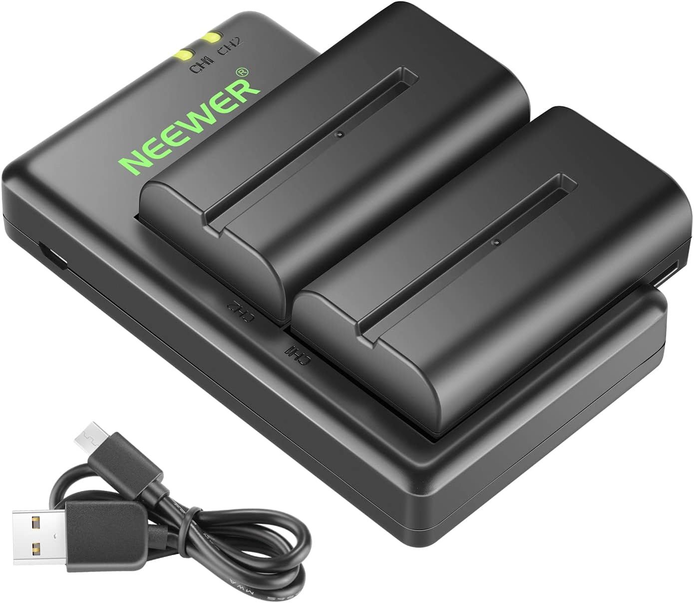 Chargeur de batterie Neewer NP-F550 compatible avec la série Sony NP-F (2 paquets, noir)