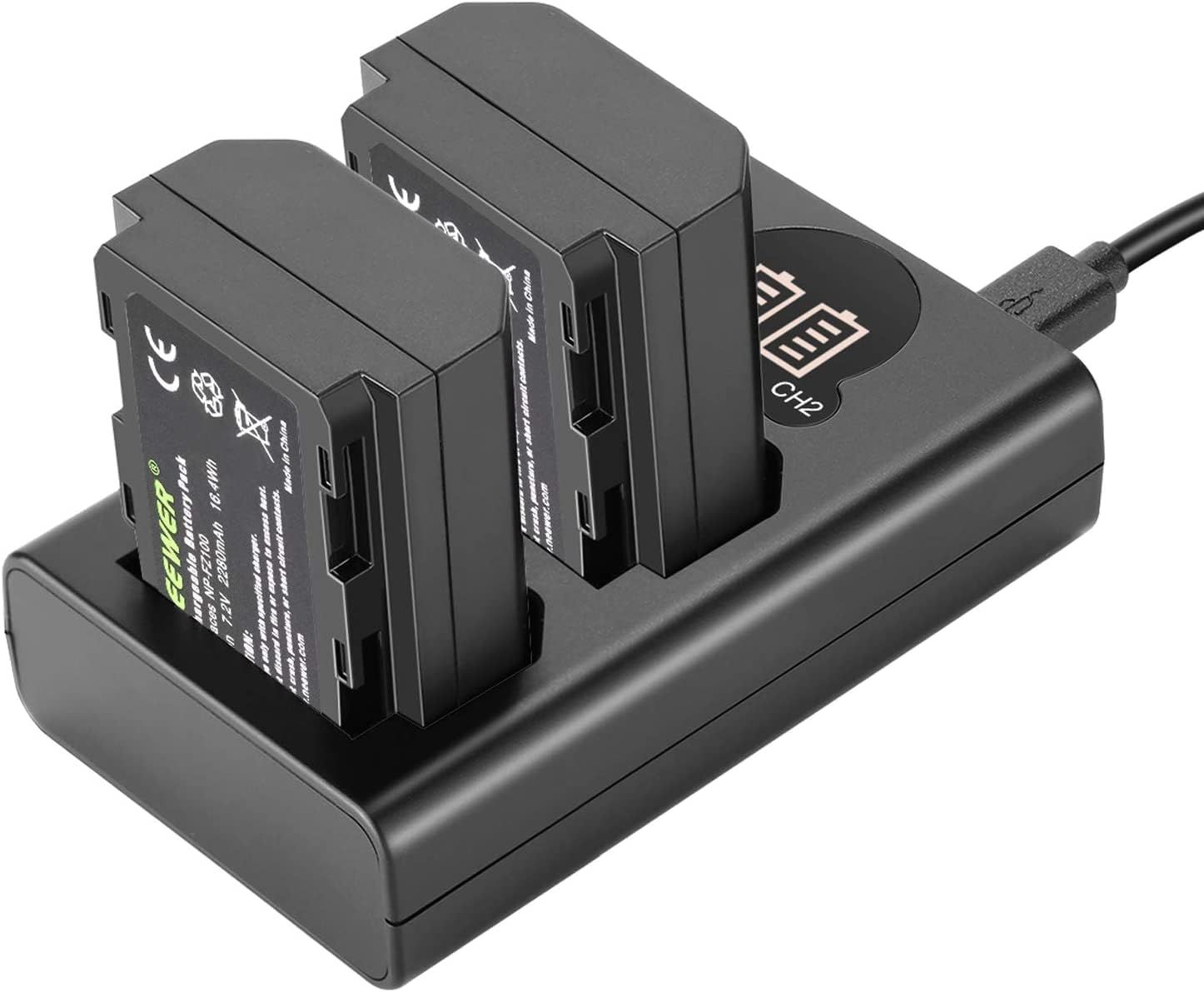 Neewer 2-Pack 2280mAh NP-FZ100 Replacement Battery with USB Charger and LCD Display, Compatible with Sony ZV-E10II, A9III, A7CII, ZV-E1, A7III, A7IV, FX3, FX30, A6700, A1, A7C, A7CR, A7RIV, A7RV, A7SIII, A9II