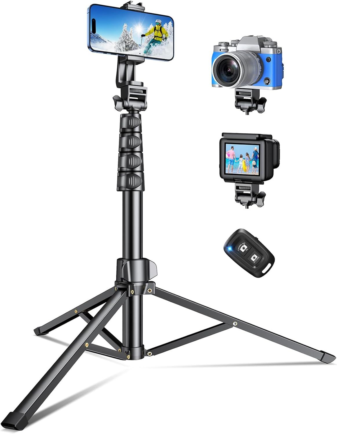 Trépied pour appareil photo portable Twinsim de 177 cm avec télécommande sans fil