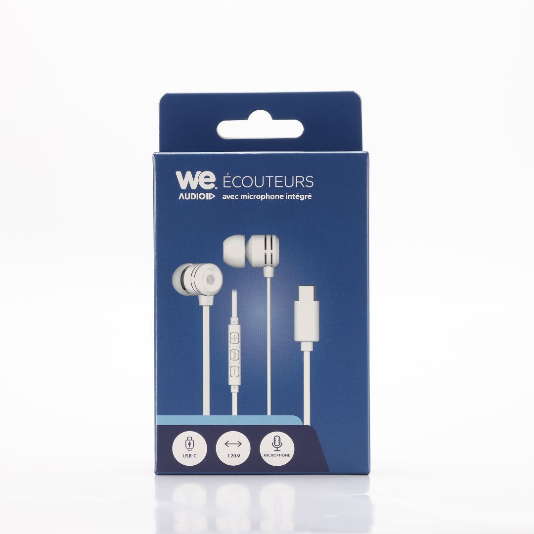 Ecouteurs intra-auriculaires WE avec câble plat et microphone intégré - Câble USB-C de 1,20 m