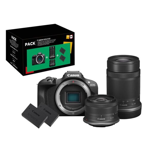 Kit Canon EOS R100 Appareil photo hybride Noir + Objectif RF-S 18-45mm f/4.5-6.3 IS STM + Objectif RF-S 55-210 mm