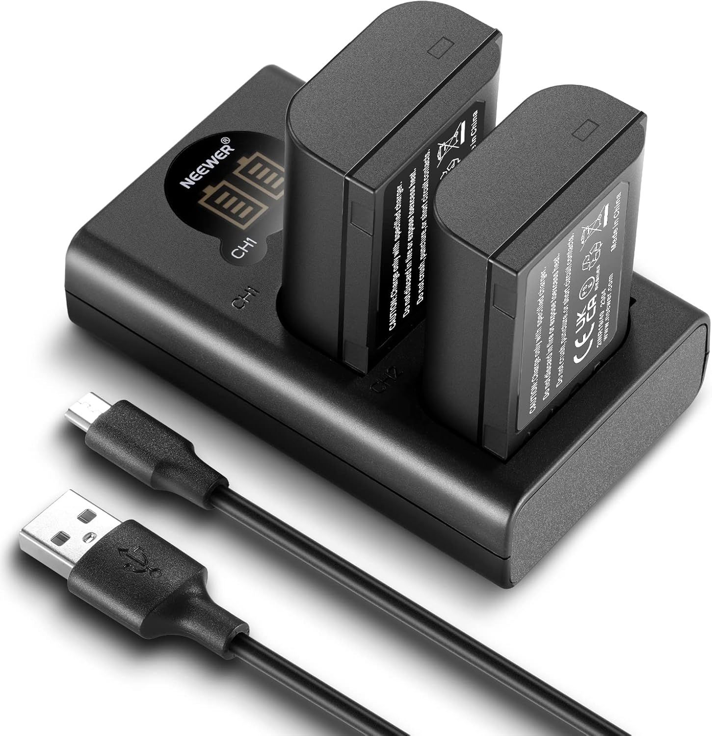 Kit de 2 baterías recargables Neewer DMW-BLK22 de 2400 mAh + cargador USB tipo C de doble canal compatible con Panasonic Lumix DC-S5, DC-S5 II, DC-S5 IIX, GH5 II, GH6