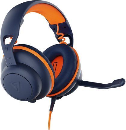 V7 Safe Sound 2 HU590E - Earphones - Over-ear - Wired - 3.5mm Jack, USB-C - Midnight Blue with Orange Accents