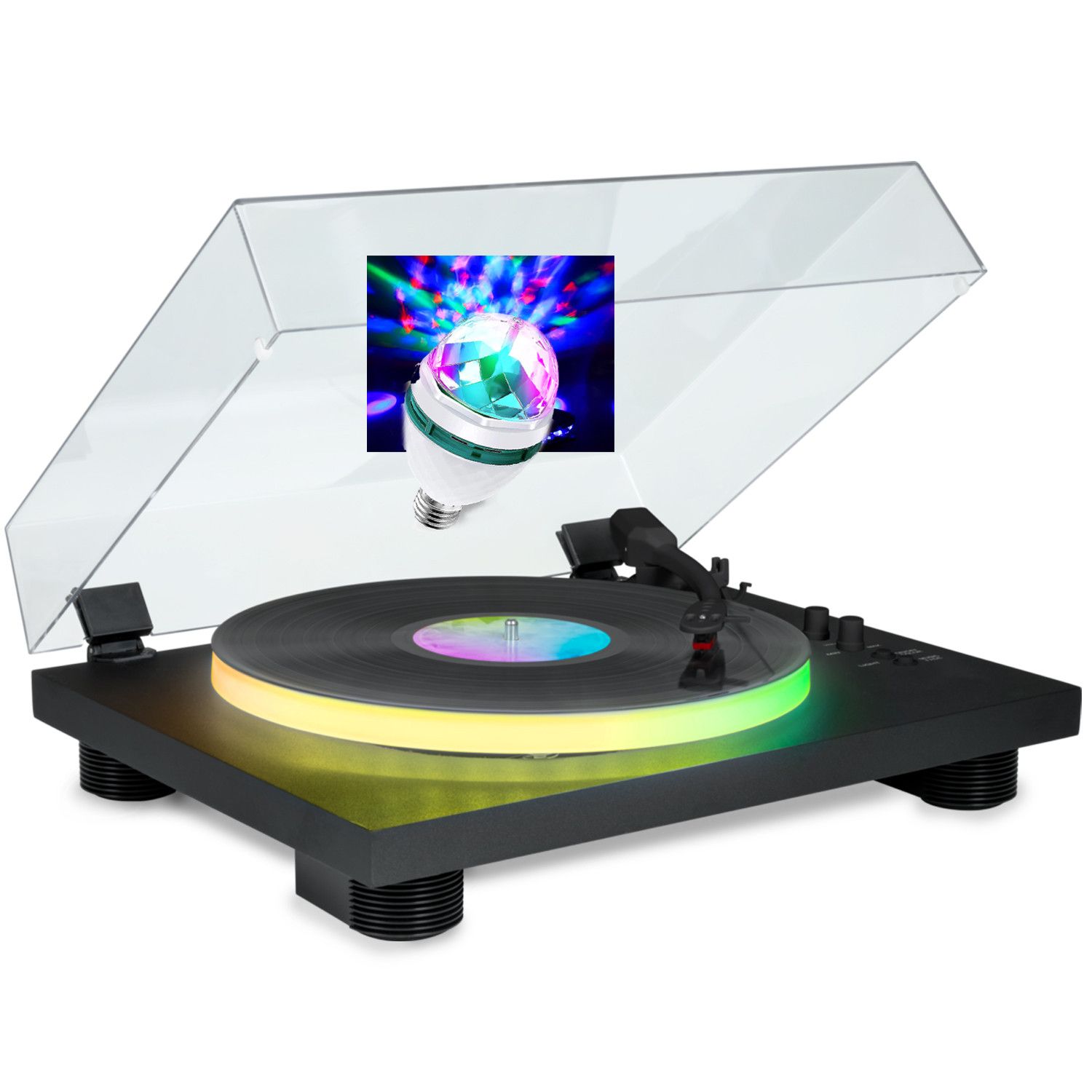 Pickering PartyBTTDLight 33/45/78 RPM Bluetooth Turntable with LED Plate - 6W RMS, DIAMS LED Bulb