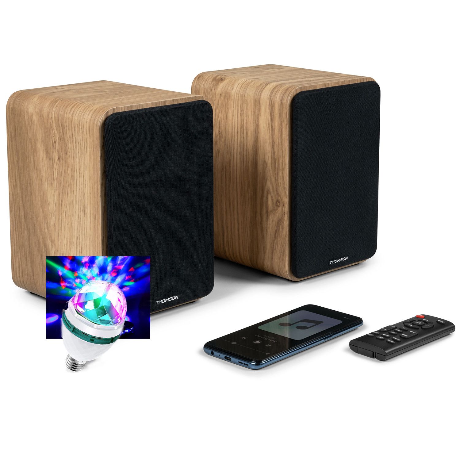 Altavoces de estantería COSY de madera de Pickering - WS602DUO - 100W Bluetooth 5.0, cable óptico incluido, DIAMS LED