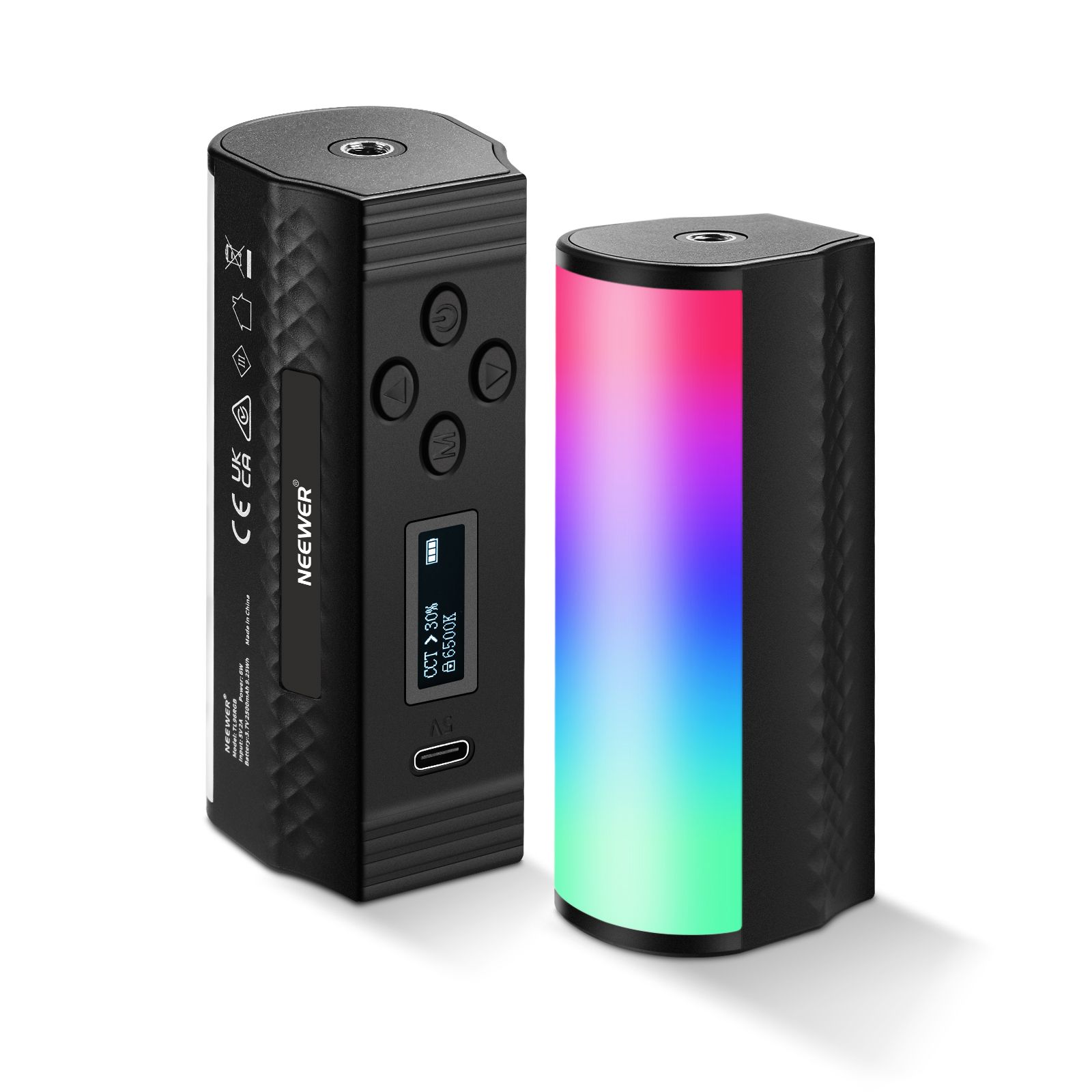 Lámpara de luz magnética Neewer RGB, luz de vídeo LED de 360°, batería recargable de 2500 mAh, luz ajustable para cámara, TikTok, YouTube y vlogs - TL96RGB
