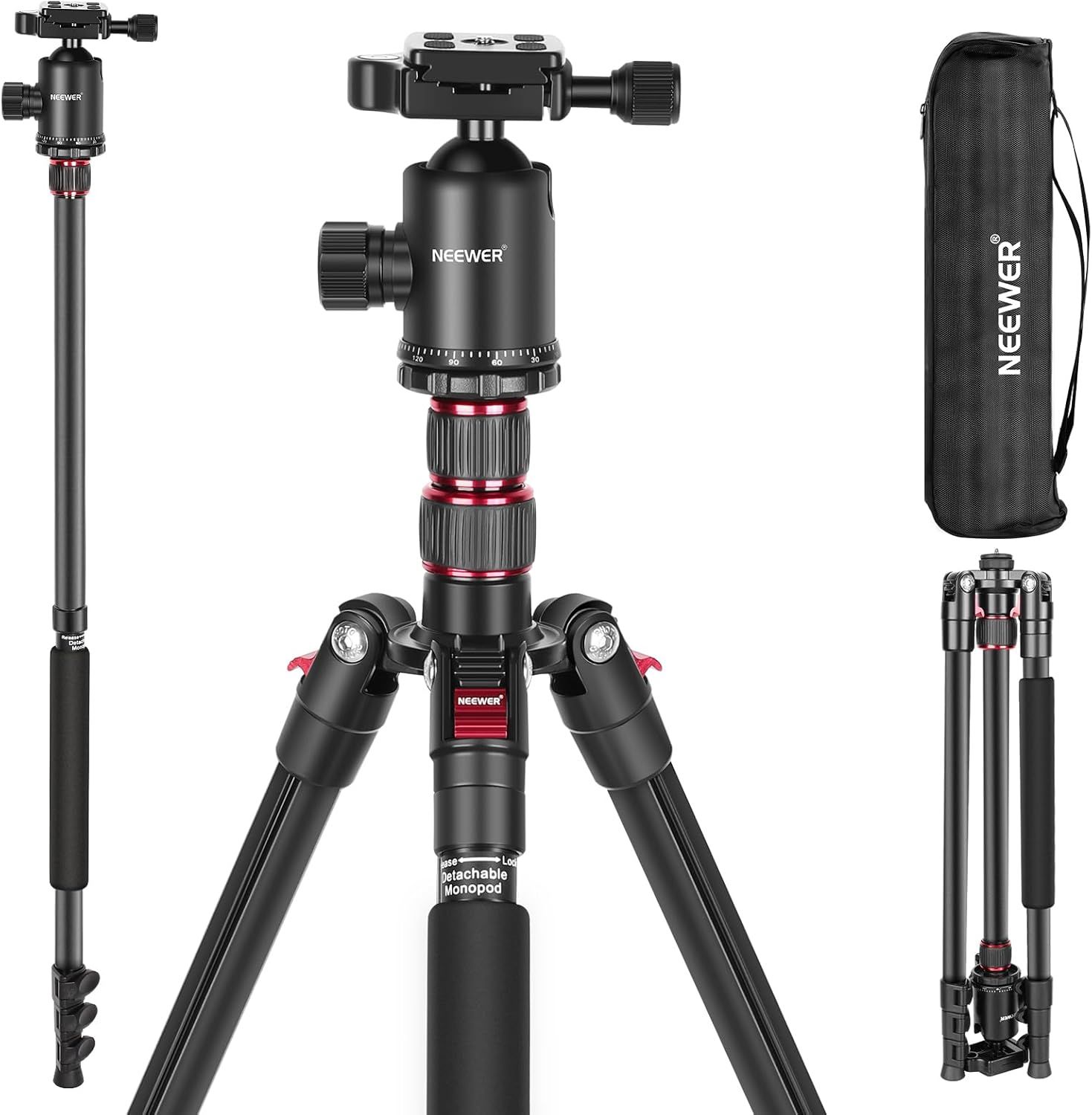Neewer 3-Way Panoramic Head Tripod for DSLR Camera and Phone, with Quick Release Plate, Lightweight Travel Tripod