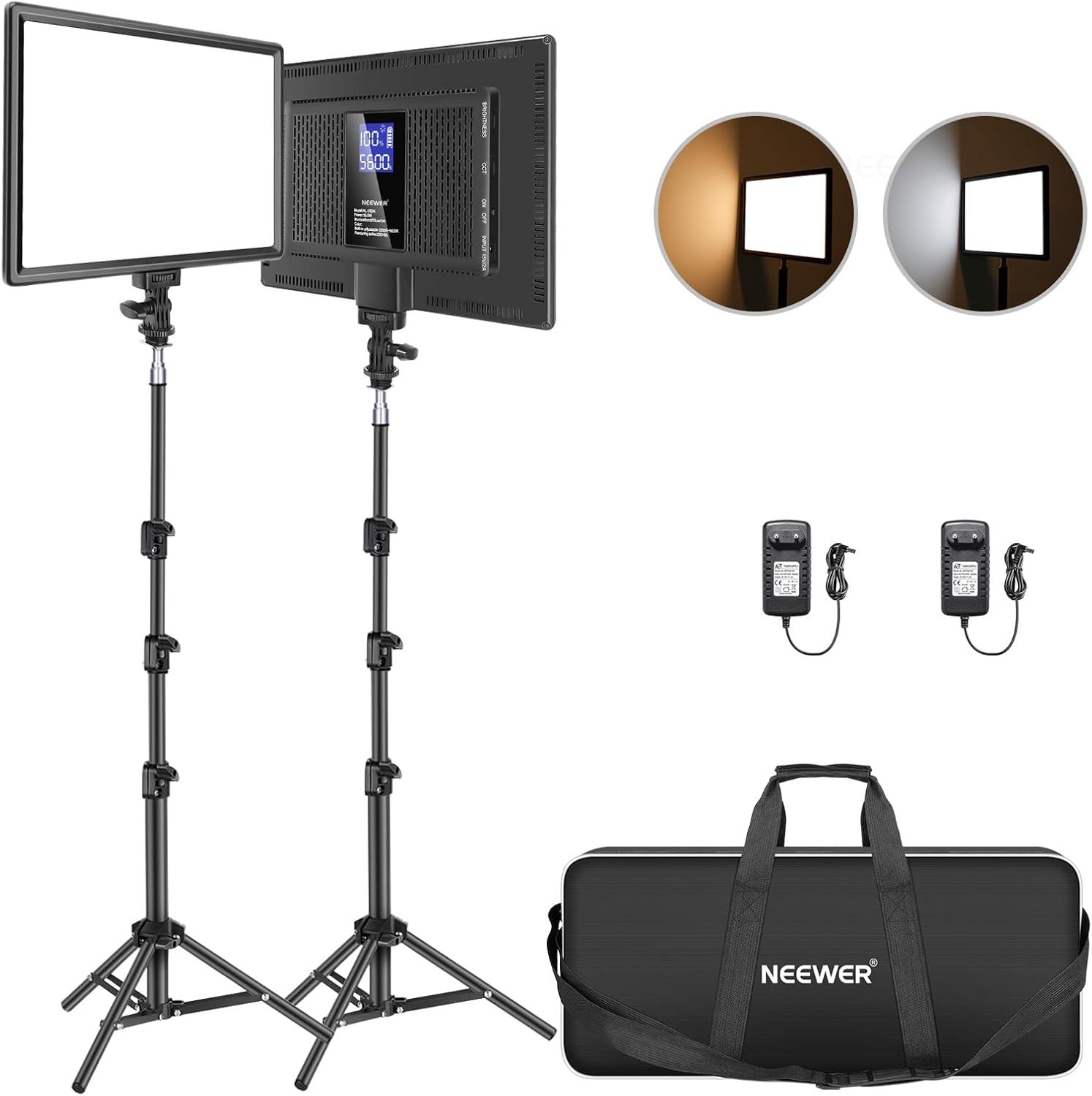 Neewer 2 Unidades Panel de Luz de Video LED de 12,9'' con Batería Integrada de 8000 mAh, Iluminación Dual de Color Variable con Soporte y Bolsa de Transporte
