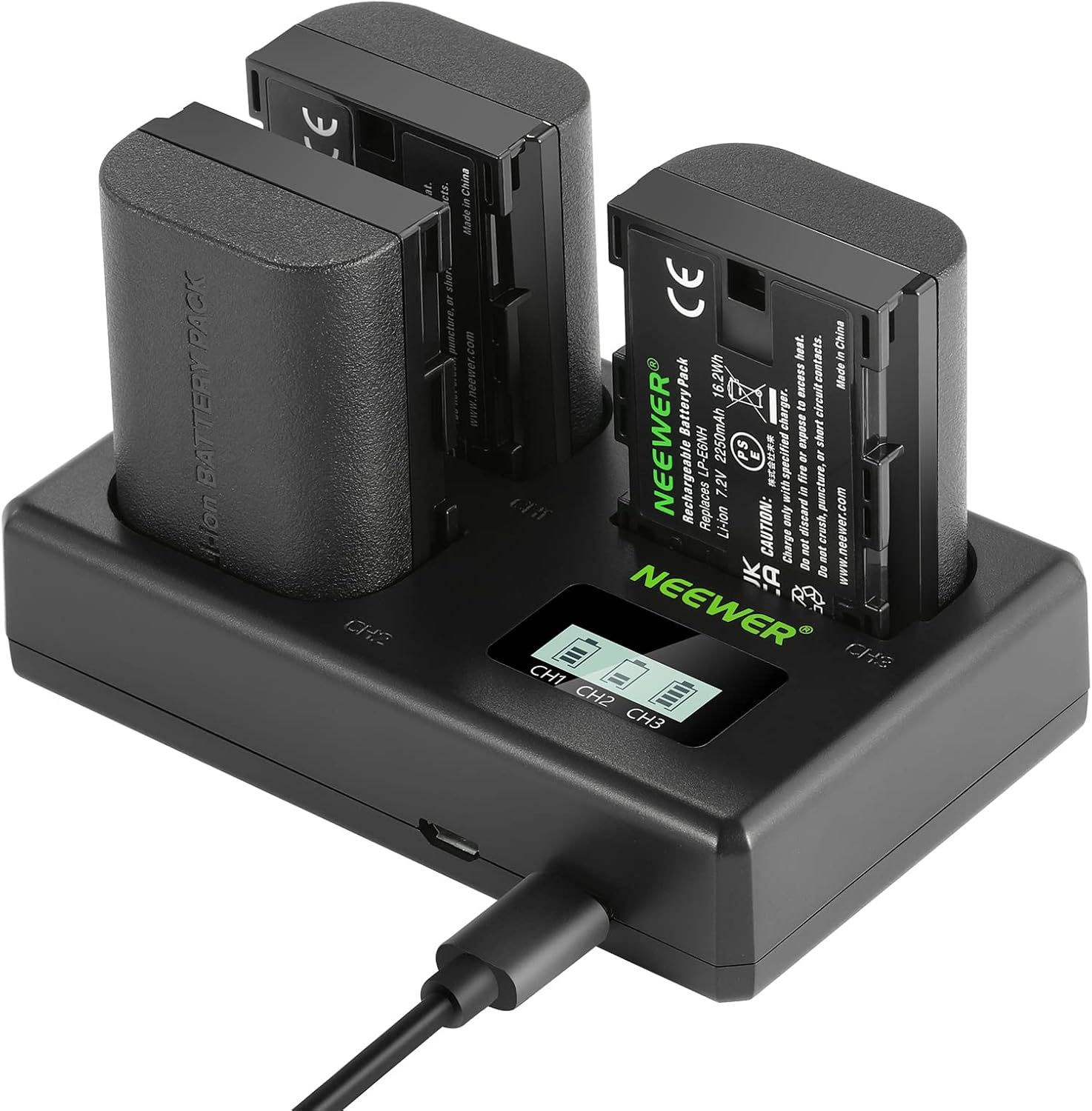 Ensemble de batterie et chargeur Neewer LP-E6NH (3 batteries, 2250 mAh) pour les appareils photo Canon EOS
