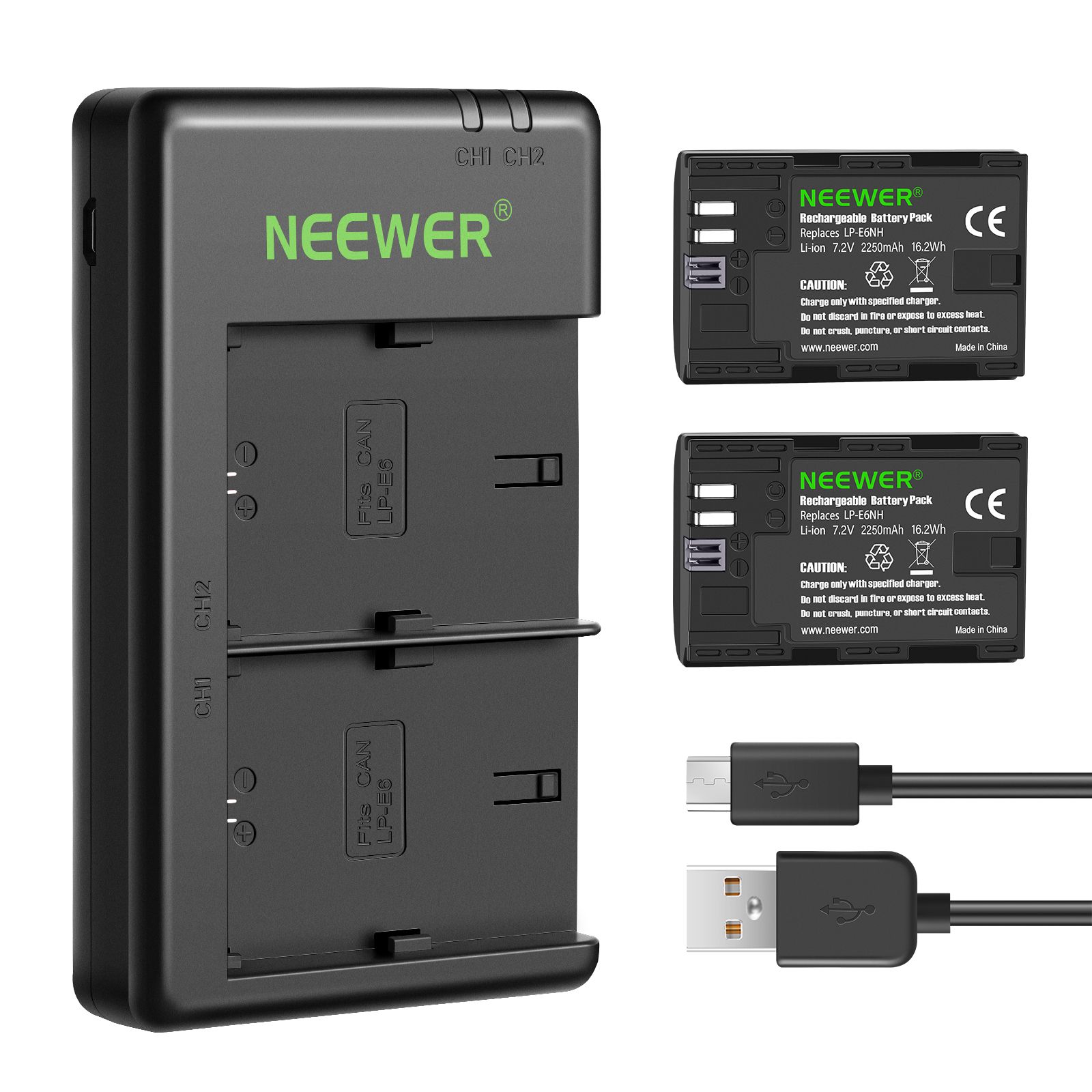Neewer LP-E6NH Battery & Charger for Canon EOS Camera (2-Pack)