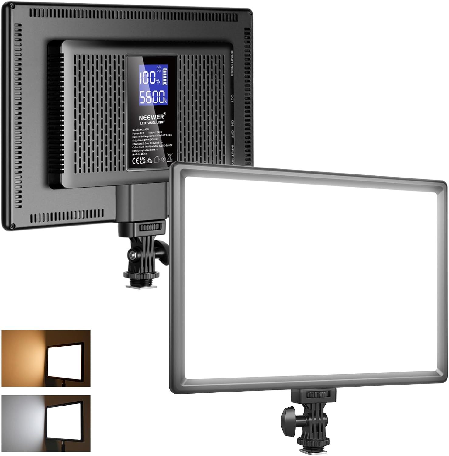 Neewer 192 LED Light Panel, 20W Soft Light Ultra-Fine Bicolour Dimmable with Built-in Lithium Battery 8000mAh, CRI97+ for Photo, Video, Live Streaming