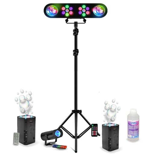 Kit de Iluminación Portico DJ Moviendo LEDBAR-ASTRO-RC - 2 Máquinas de Burbujas Ibiza BUBBLE-DREAM - Efecto de Luz Miniola - Escena Fiesta DJ