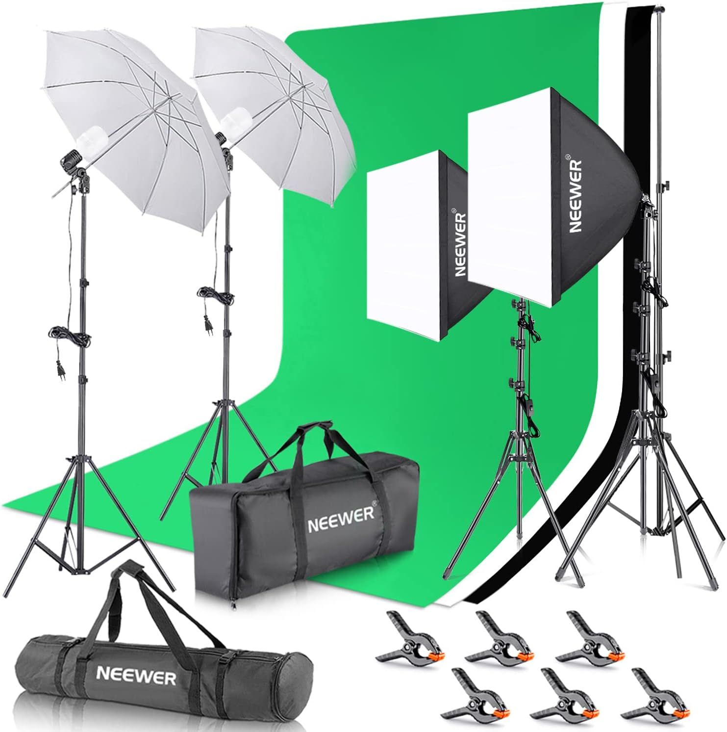 Kit de estudio fotográfico y iluminación Neewer, sistema de soporte de fondo de 2,6x3 m con lámpara LED paravento suave equivalente a 800 W y temperatura de color 5700 K para fotografía de retratos y video