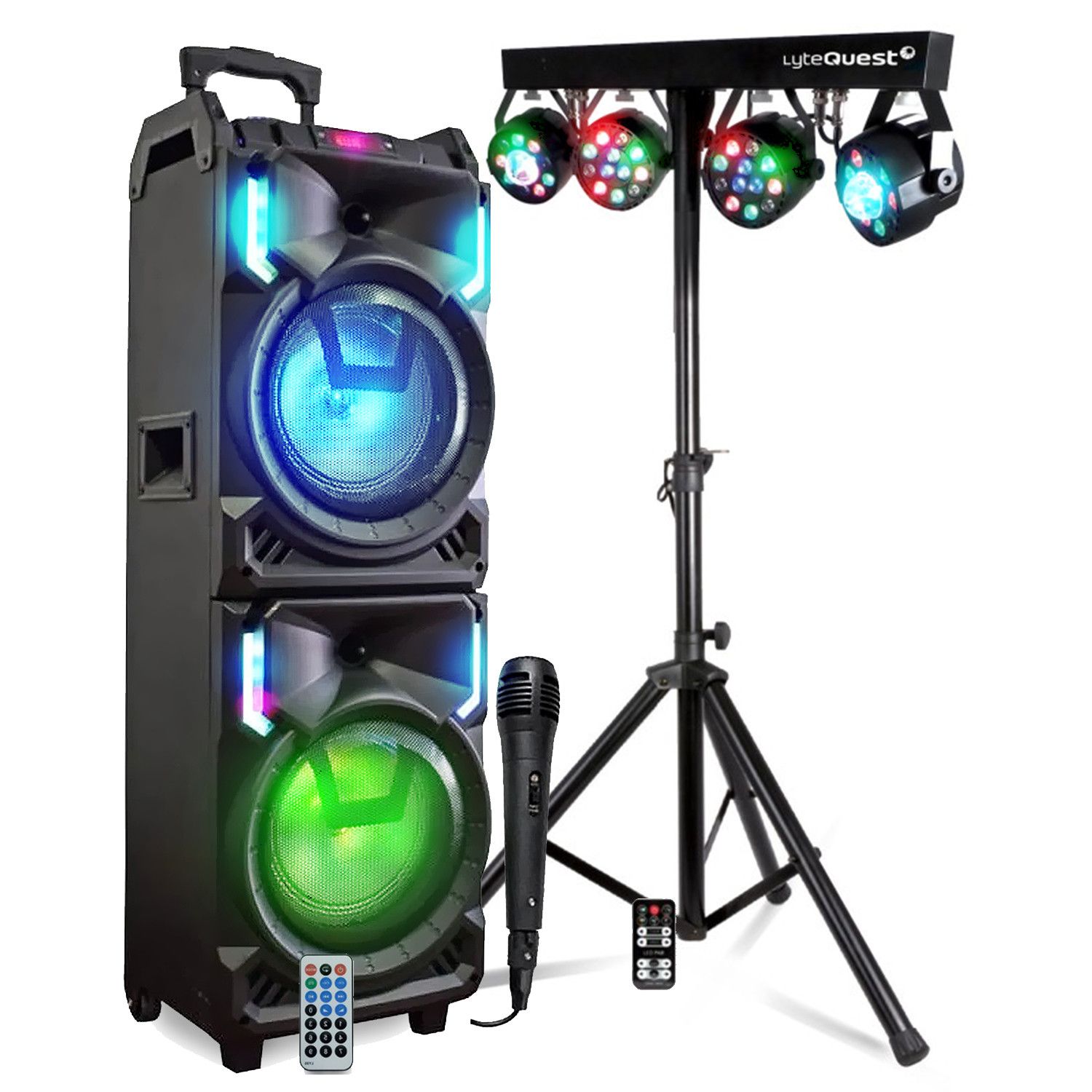 Haut-parleur nomade Pickering 800W MS01XXL-N Bluetooth USB Effets LED Microphone Karaoké DJ Tour de Lumière
