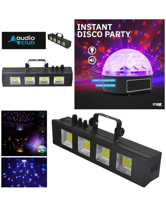 Lámpara estroboscópica LED COB 4 x 20W Audio Club + Bola DJ mágica