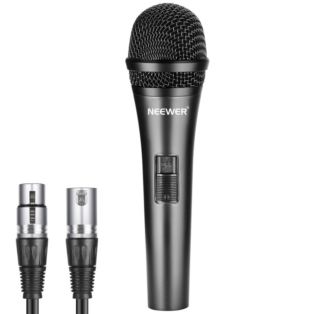 Micrófono dinámico Neewer cardioide con cable XLR macho a hembra, construcción metálica robusta para la captura profesional de instrumentos musicales, voz, radiodifusión y discursos, negro (NW-040)