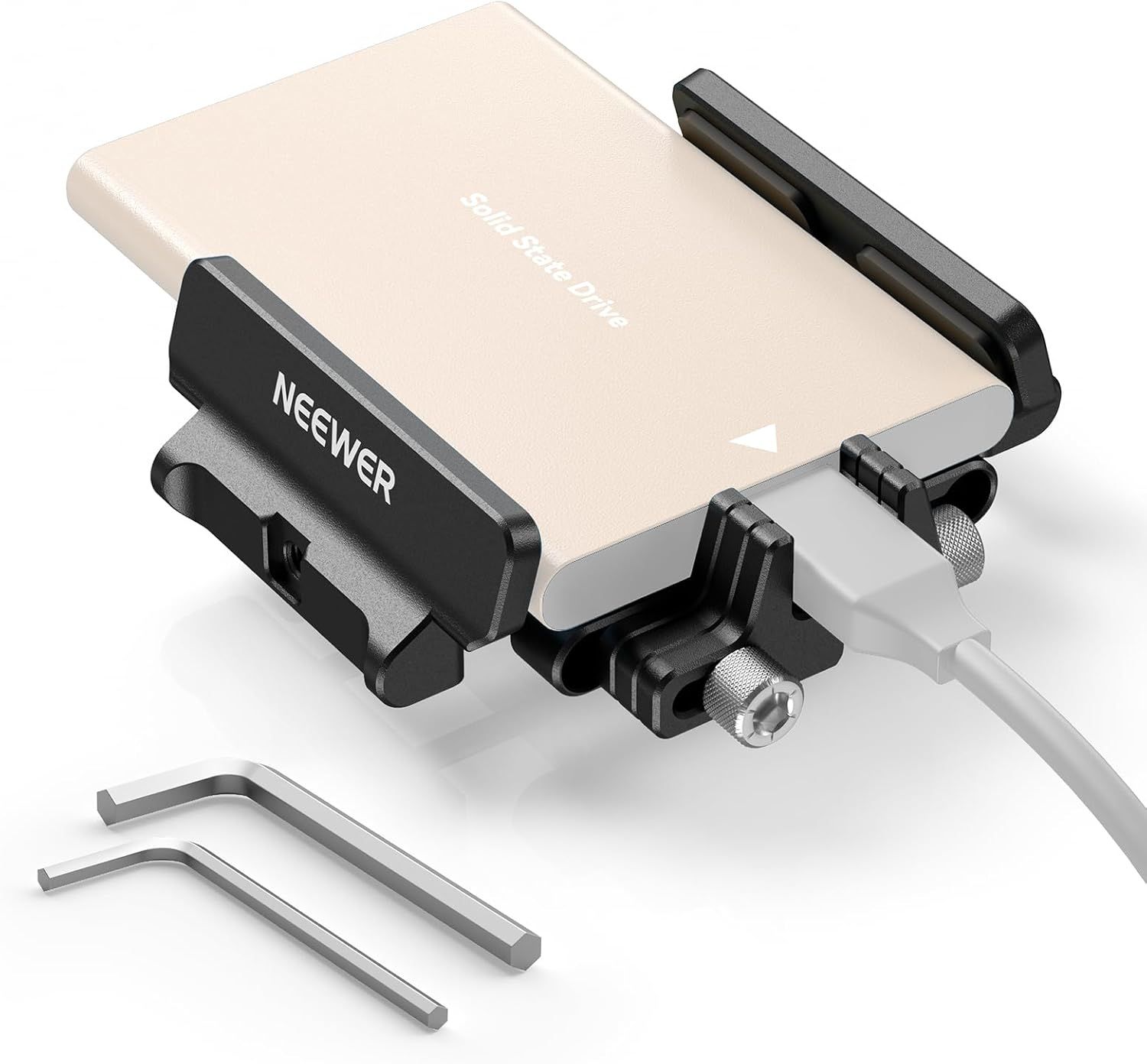 Soporte para SSD de Neewer de aluminio con cierre de cable Cold Shoe, compatible con 1,6"-2,6"/40-65 mm Samsung T5 T7 SSD, SanDisk, SmallRig Cage para BMPCC 4K 6K, Sigma FP
