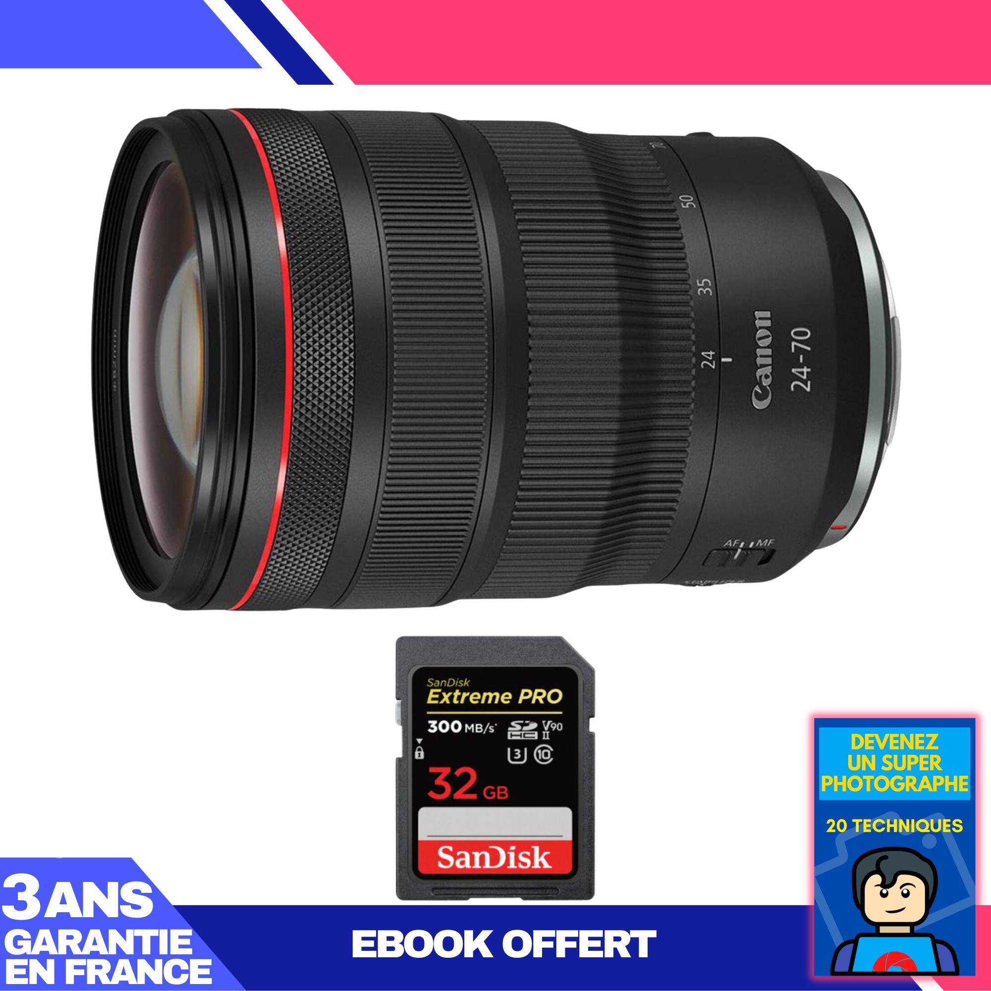 Canon RF 24-70mm f/2.8L IS USM Lens + 1 SanDisk 32GB Extreme PRO UHS-II 300MB/s Card + 'Become a Super Photographer' Ebook
