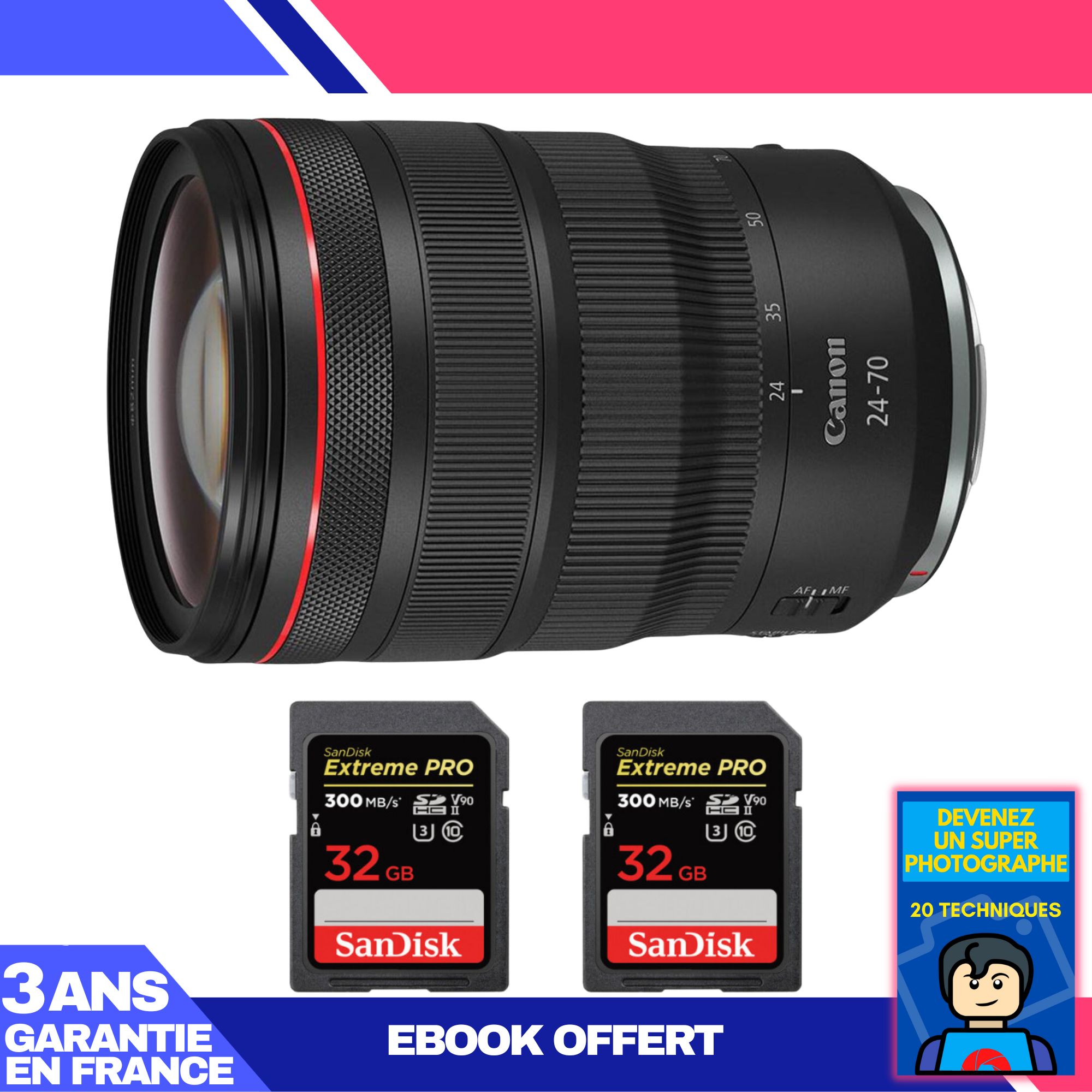 Canon RF 24-70mm f/2.8L IS USM Lens + 2 SanDisk 32GB Extreme PRO UHS-II Cards + 'Become a Super Photographer' Ebook