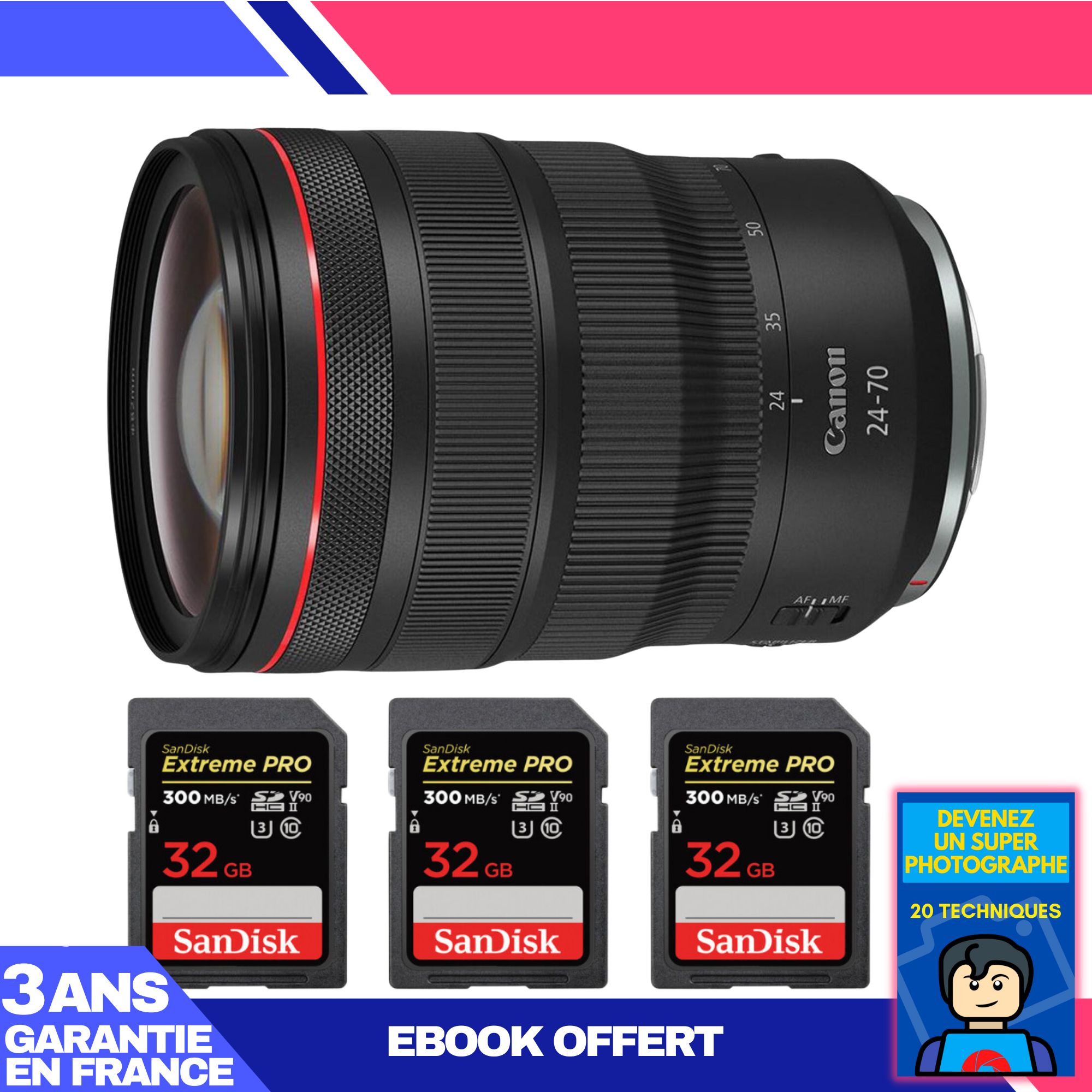 Canon RF 24-70mm f/2.8L IS USM Lens + 3 SanDisk 32GB Extreme PRO UHS-II 300MB/s Cards + 'Become a Super Photographer' Ebook