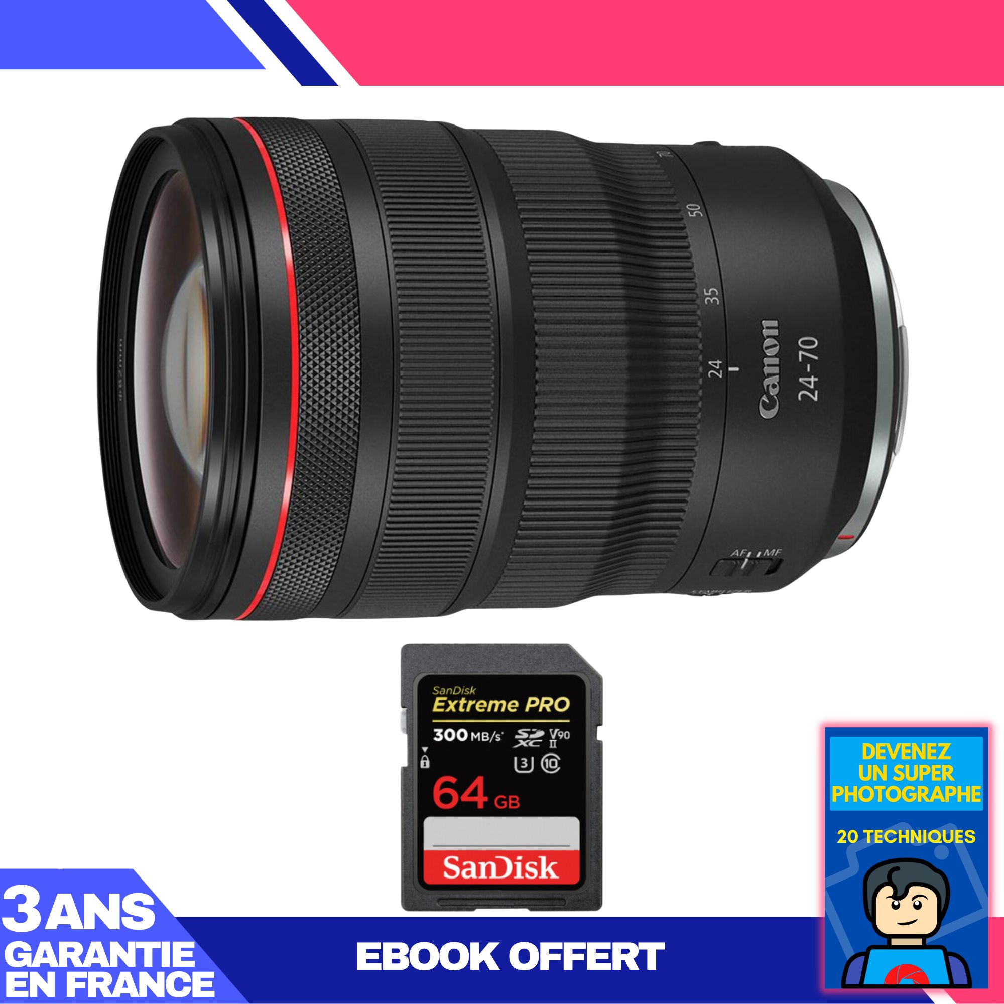 Canon RF 24-70mm f/2.8L IS USM Lens + 1 SanDisk 64GB Extreme PRO UHS-II 300MB/s Card + 'Become a Super Photographer' Ebook