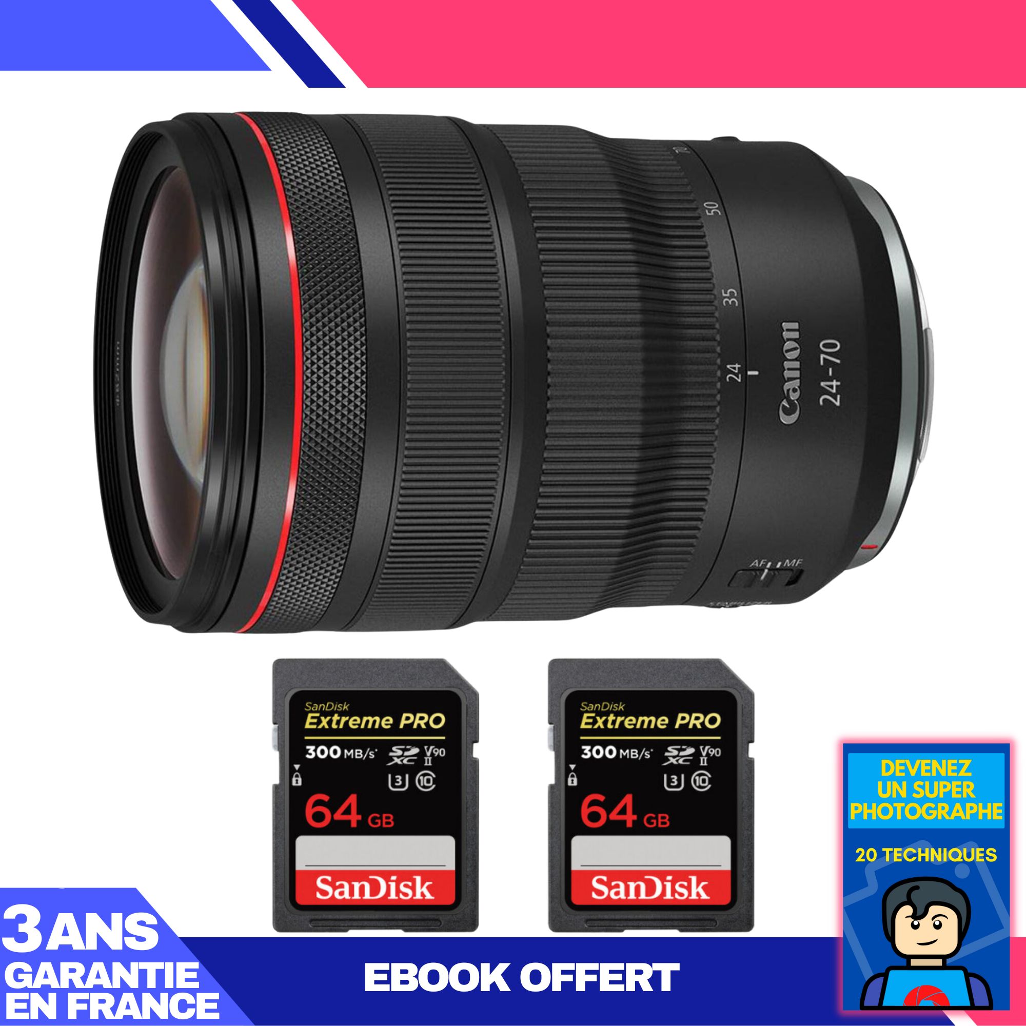 Canon RF 24-70mm f/2.8L IS USM Lens + 2 SanDisk 64GB Extreme PRO UHS-II Cards + 'Become a Super Photographer' Ebook