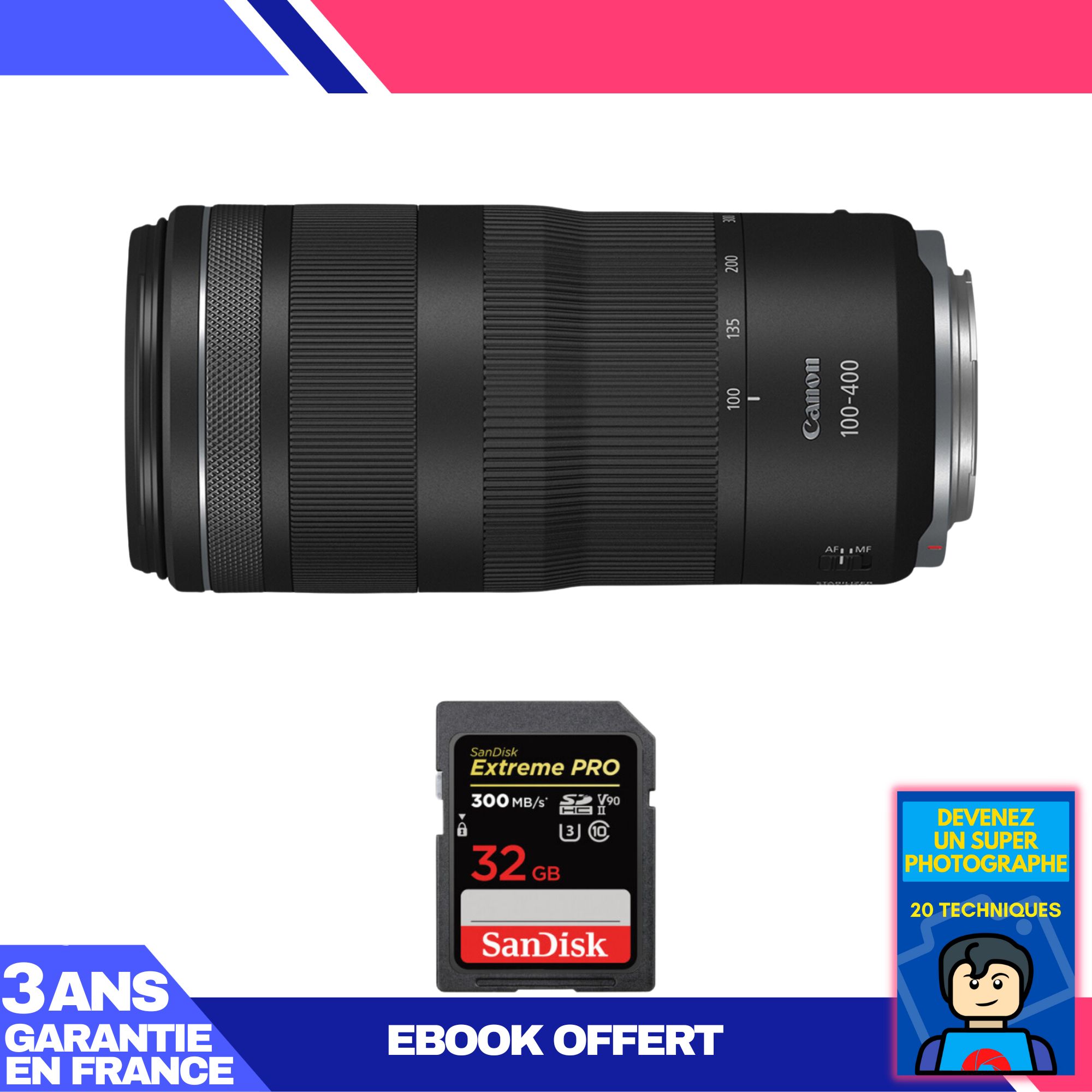 Canon RF 100-400mm f/5.6-8 IS USM Lens + 32GB SanDisk Extreme PRO SDXC Card + 'Become a Super Photographer' Ebook