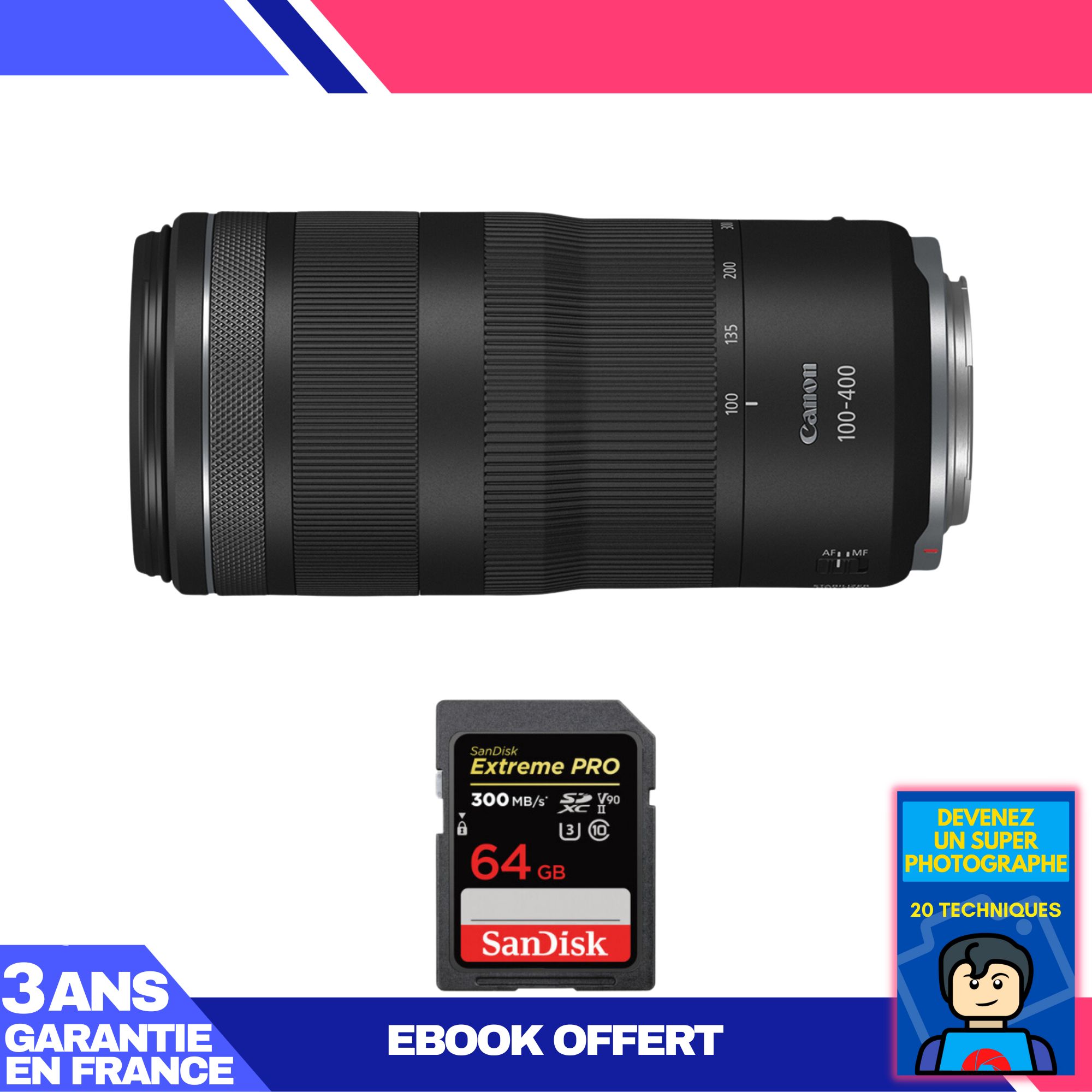 Canon RF 100-400mm f/5.6-8 IS USM Lens + 64GB SanDisk Extreme PRO SDXC Card + 'Become a Super Photographer' Ebook