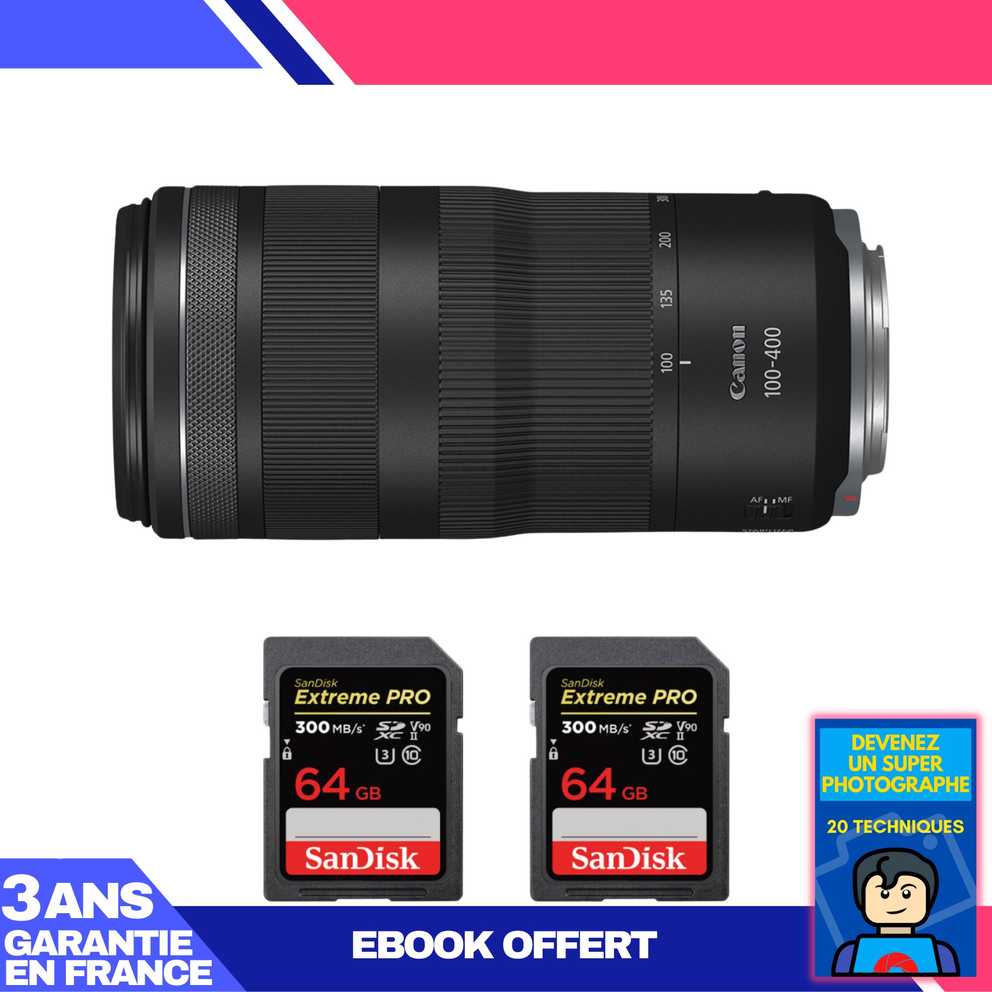 Canon RF 100-400mm f/5.6-8 IS USM Lens + 2x 64GB SanDisk Extreme PRO UHS-II SDXC Memory Cards
