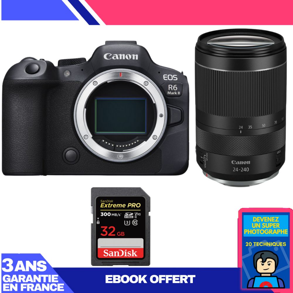 Canon EOS R6 Mark II Camera Kit with RF 24-240mm f/4-6.3 IS USM Lens and SanDisk 32GB Extreme PRO SD Card