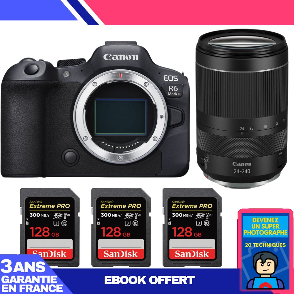 Canon EOS R6 Mark II Camera Kit with RF 24-240mm Lens and SD Cards