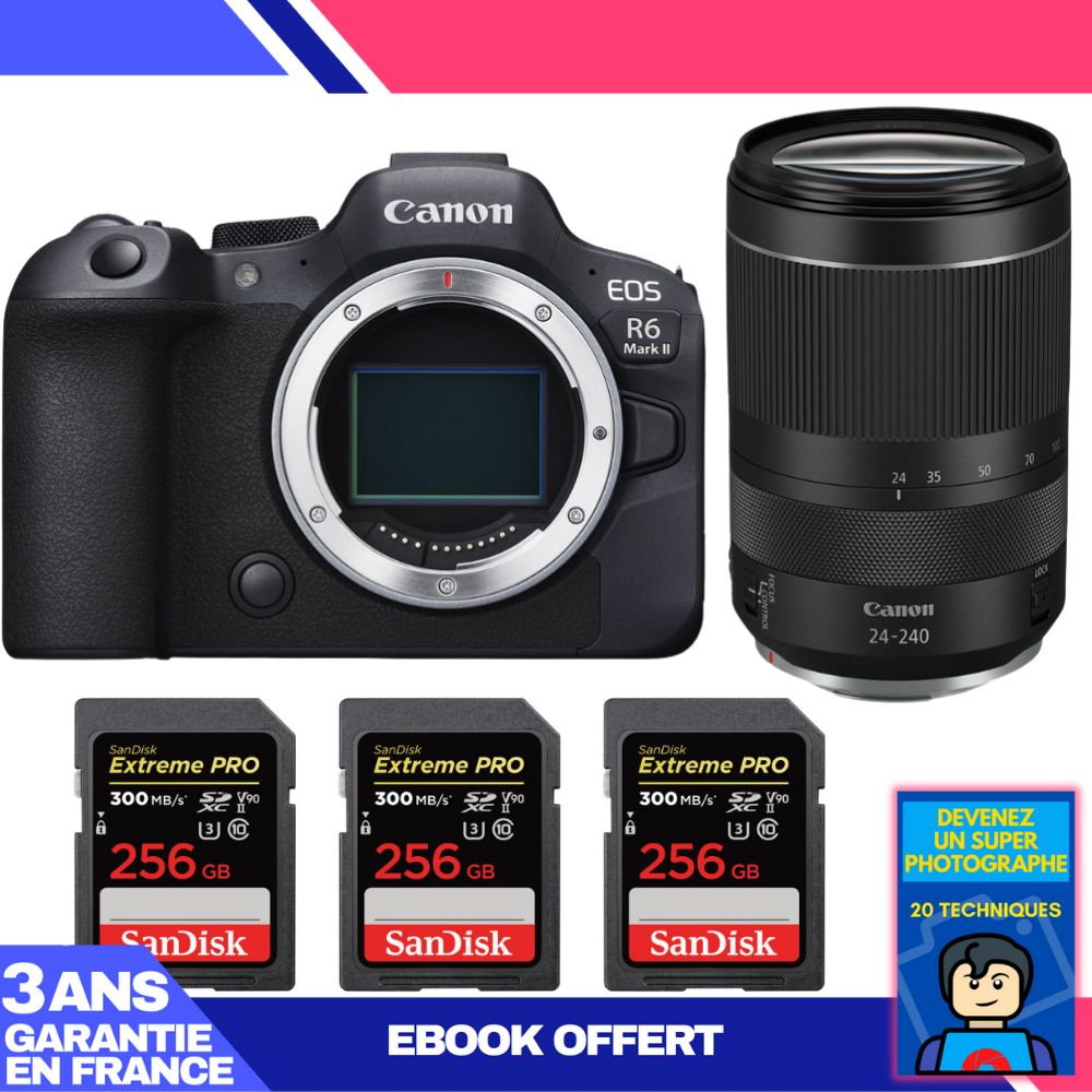 Canon EOS R6 Mark II Camera Kit with RF 24-240mm f/4-6.3 IS USM Lens and 3x 256GB SanDisk Extreme PRO UHS-II SDXC Cards