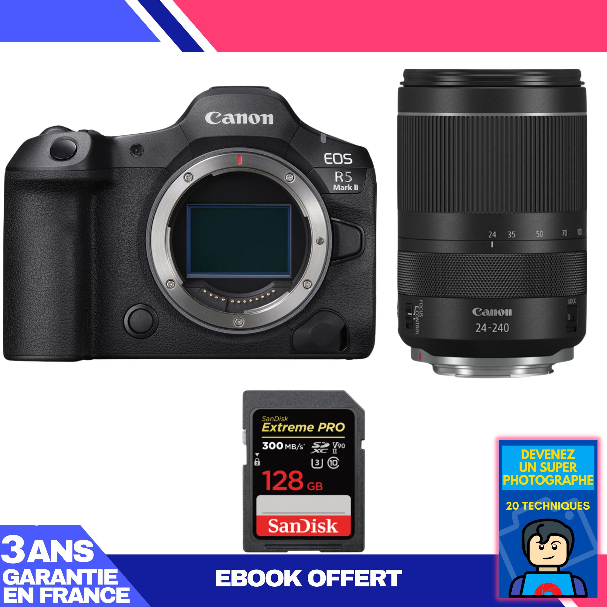 Canon EOS R5 Mark II Camera Kit with RF 24-240mm f/4-6.3 IS USM Lens and 128GB SanDisk Extreme PRO SD Card
