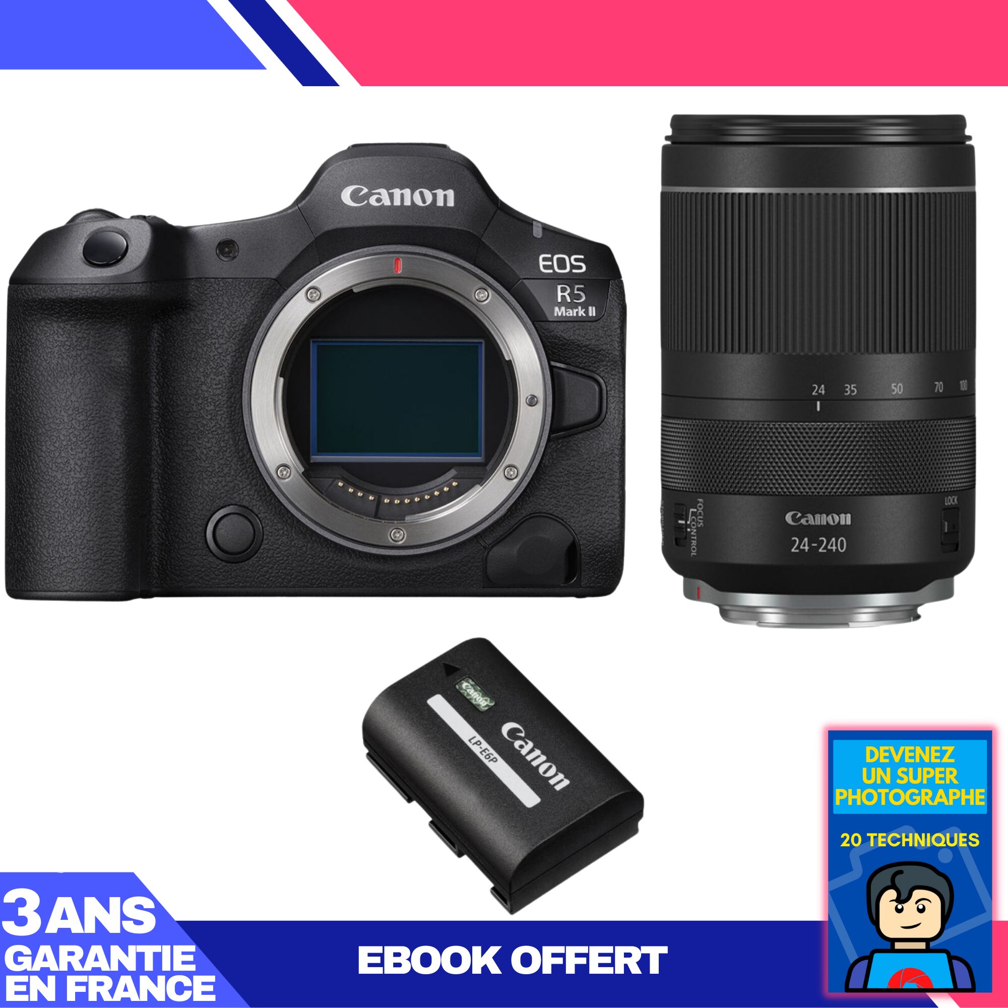 Canon EOS R5 Mark II + RF 24-240mm f/4-6.3 IS USM Lens + LP-E6P Battery + 'Become a Master Photographer' Ebook