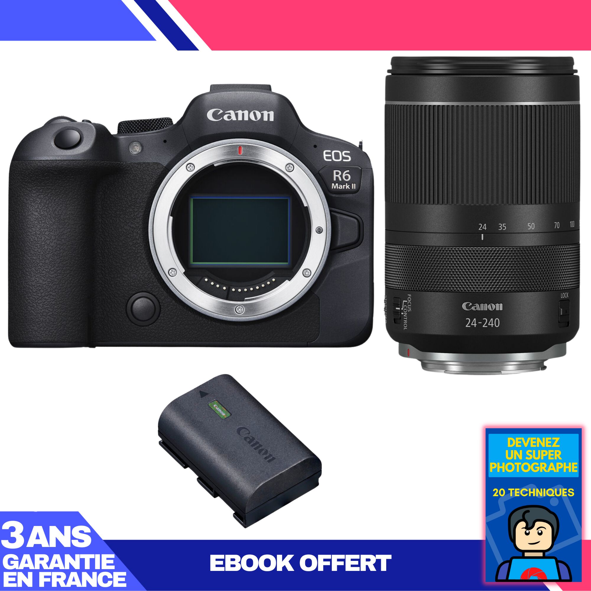 Canon EOS R6 Mark II + RF 24-240mm f/4-6.3 IS USM Lens + LP-E6NH Battery + 'Become a Super Photographer' Ebook