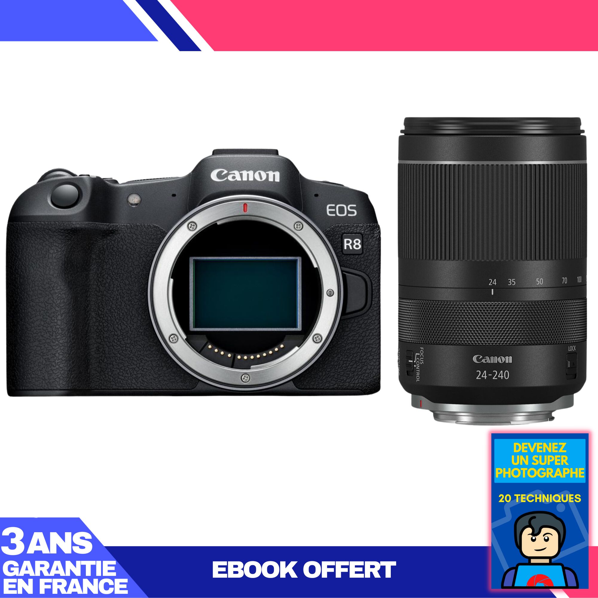Canon EOS R8 + RF 24-240mm f/4-6.3 IS USM + Ebook 'Devenez Un Super Photographe'