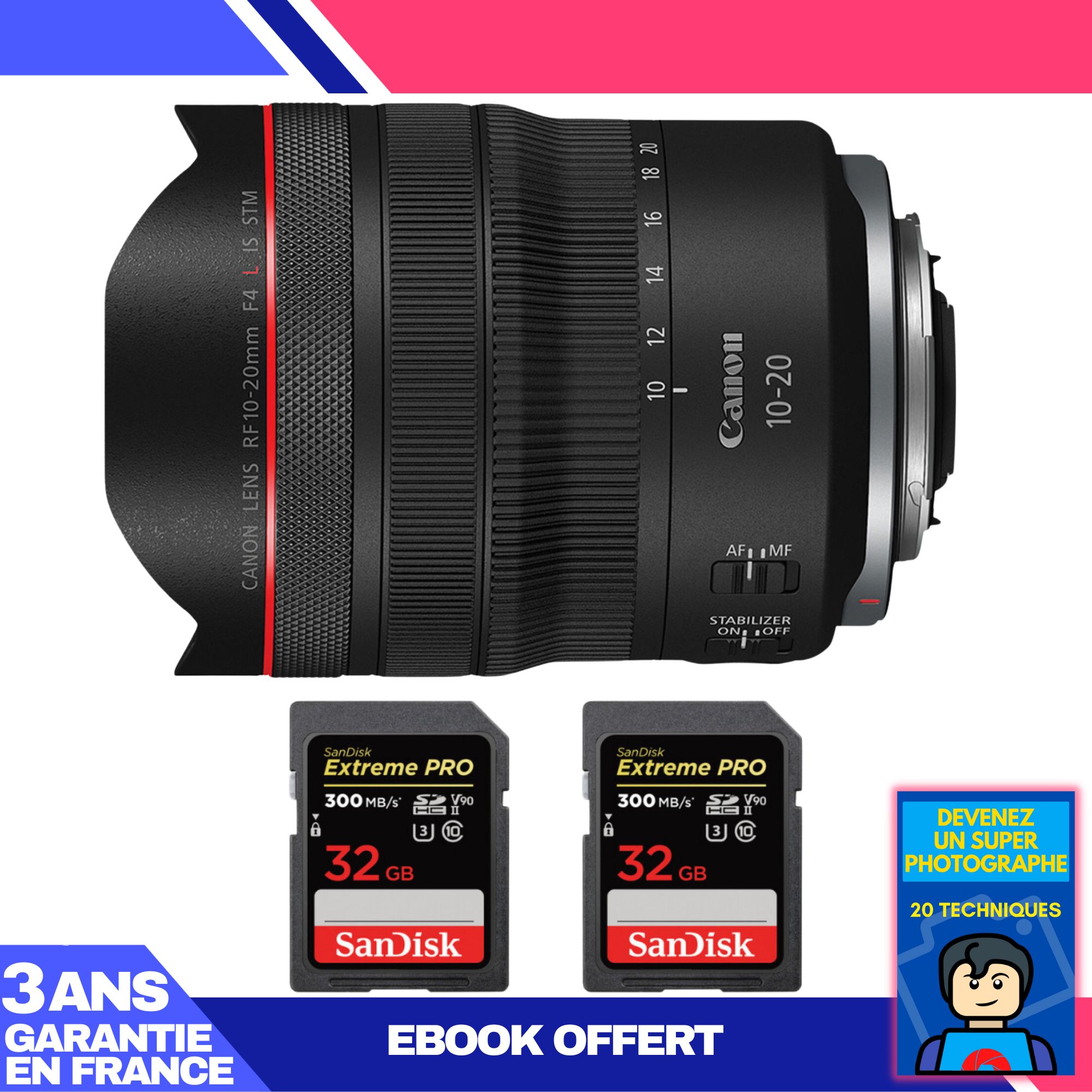 Canon RF 10-20mm f/4 L IS STM Lens + 2 SanDisk 32GB Extreme PRO UHS-II SDXC Cards + 'Become a Super Photographer' Ebook