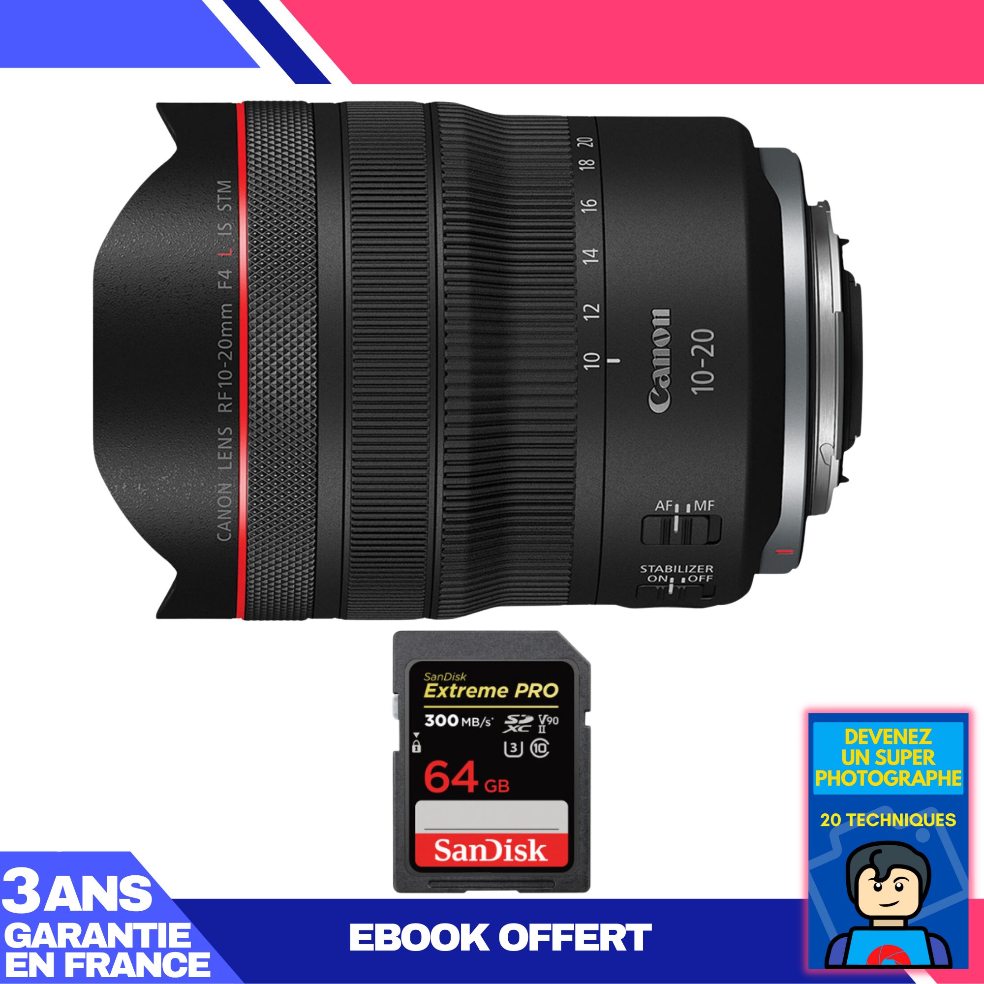 Canon RF 10-20mm f/4 L IS STM Lens + 64GB SanDisk Extreme PRO UHS-II SDXC Card + 'Become a Super Photographer' Ebook