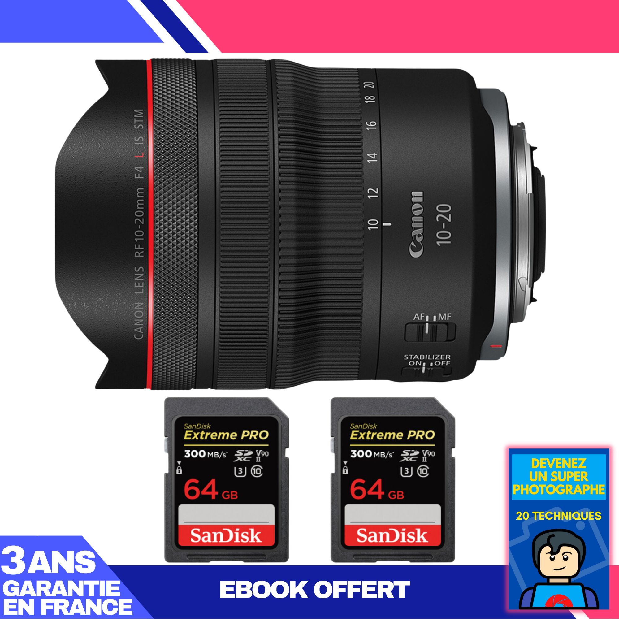 Canon RF 10-20mm f/4 L IS STM Lens + 2x 64GB SanDisk Extreme PRO UHS-II SDXC Cards + 'Become a Super Photographer' Ebook