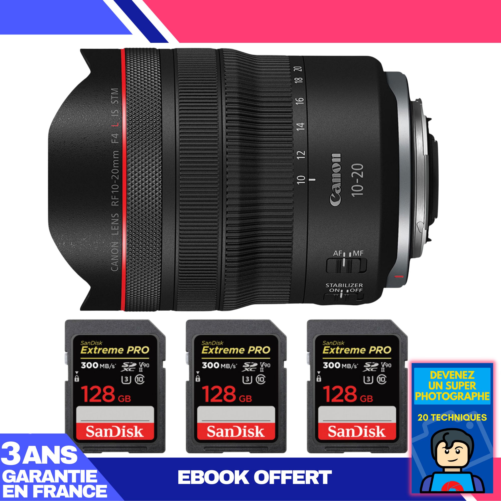 Canon RF 10-20mm f/4 L IS STM Lens + 3 SanDisk 128GB Extreme PRO UHS-II SDXC Cards + 'Become a Super Photographer' Ebook