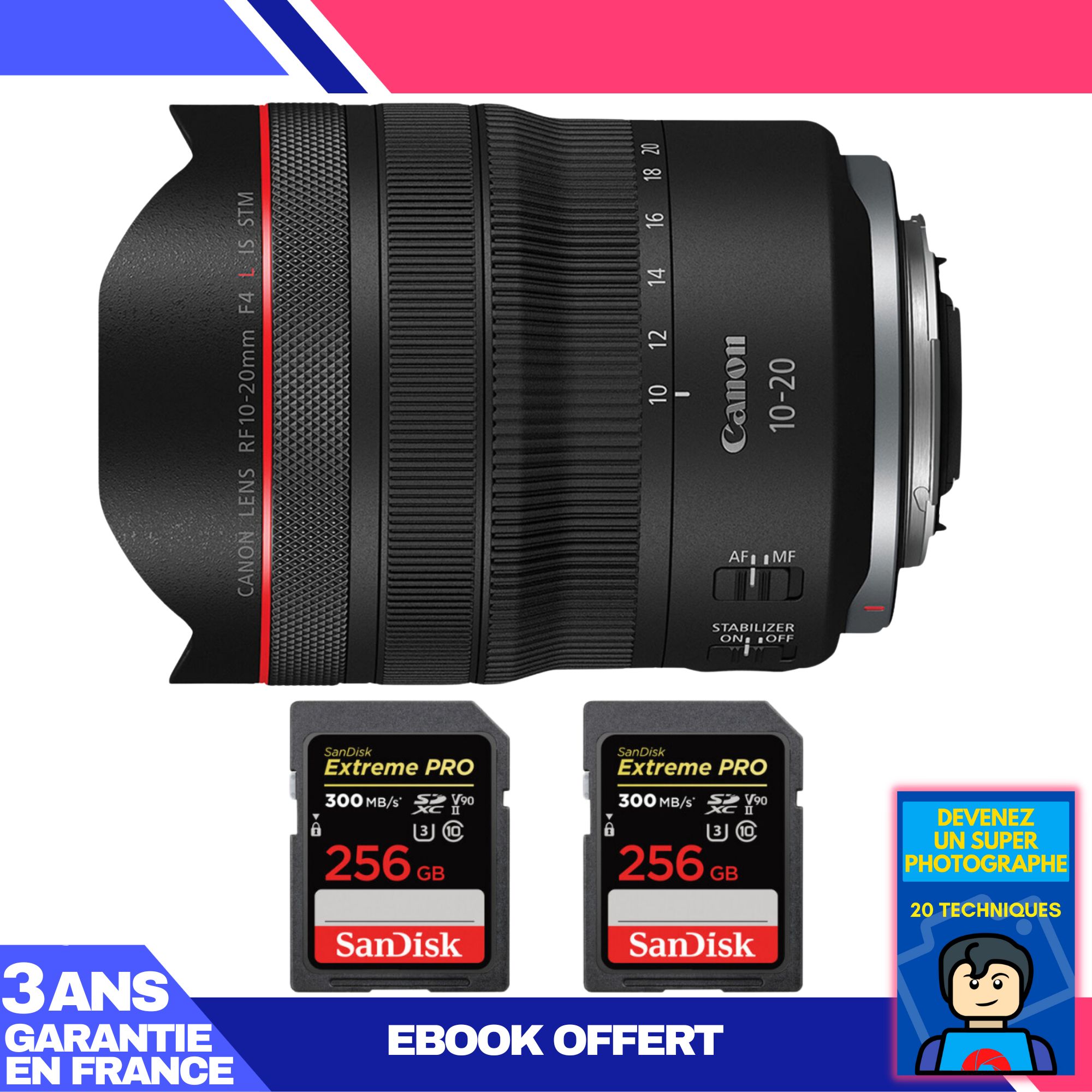 Canon RF 10-20mm f/4 L IS STM Lens + 2 SanDisk 256GB Extreme PRO UHS-II SDXC Cards + 'Become a Super Photographer' Ebook