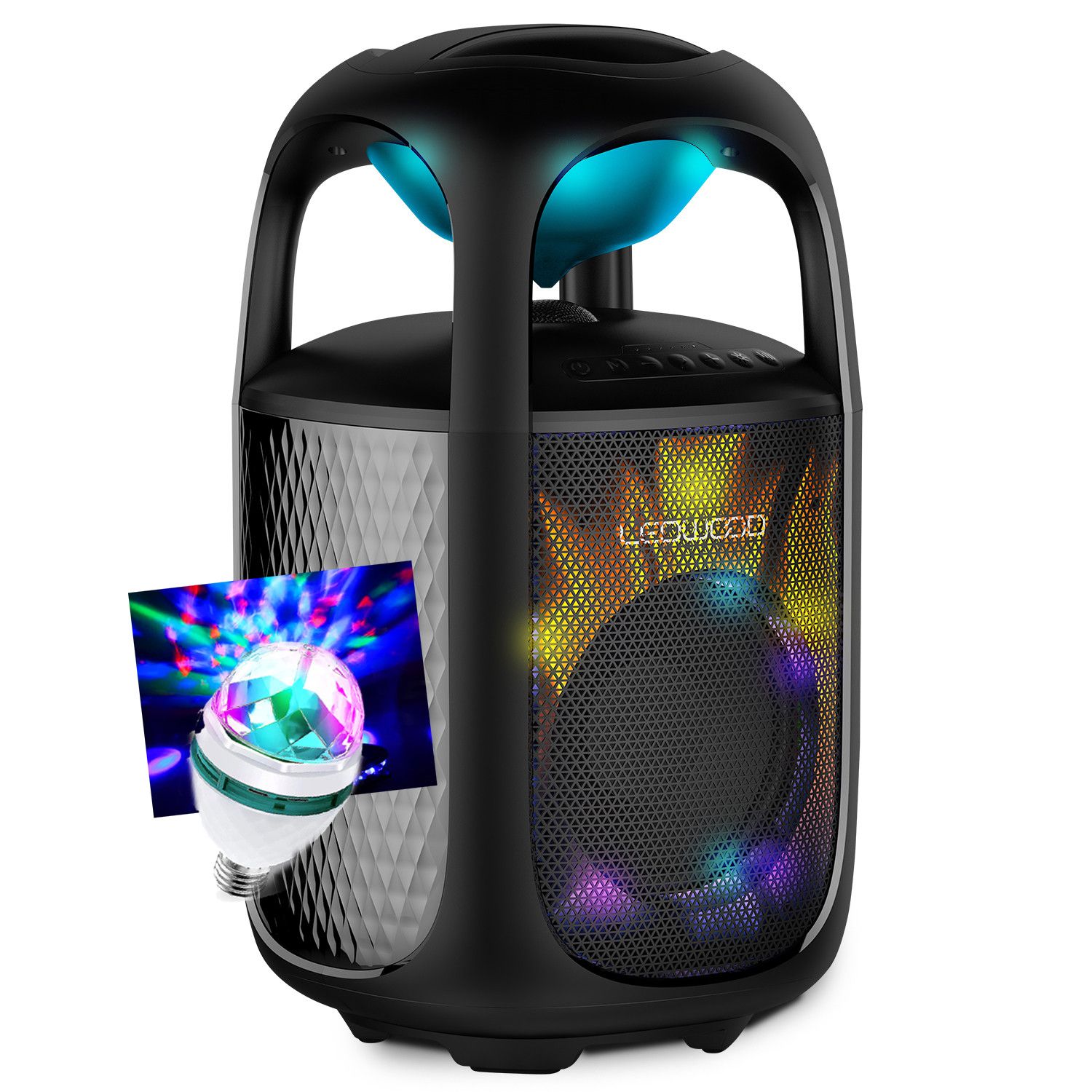 DROP300 Bluetooth Speaker with LED RGB Effects, 300W Sound, 360° Sound, X-Bass, USB, IPX5 Water Projection, Bulb LED Light